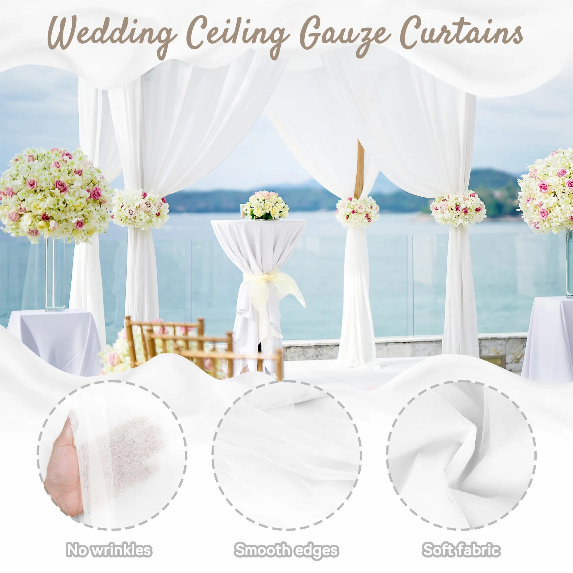 Ghope Rideau Arche de Mariage 150 x 600cm Voile Tulle Transparent Romantique Décoration Cérémonie