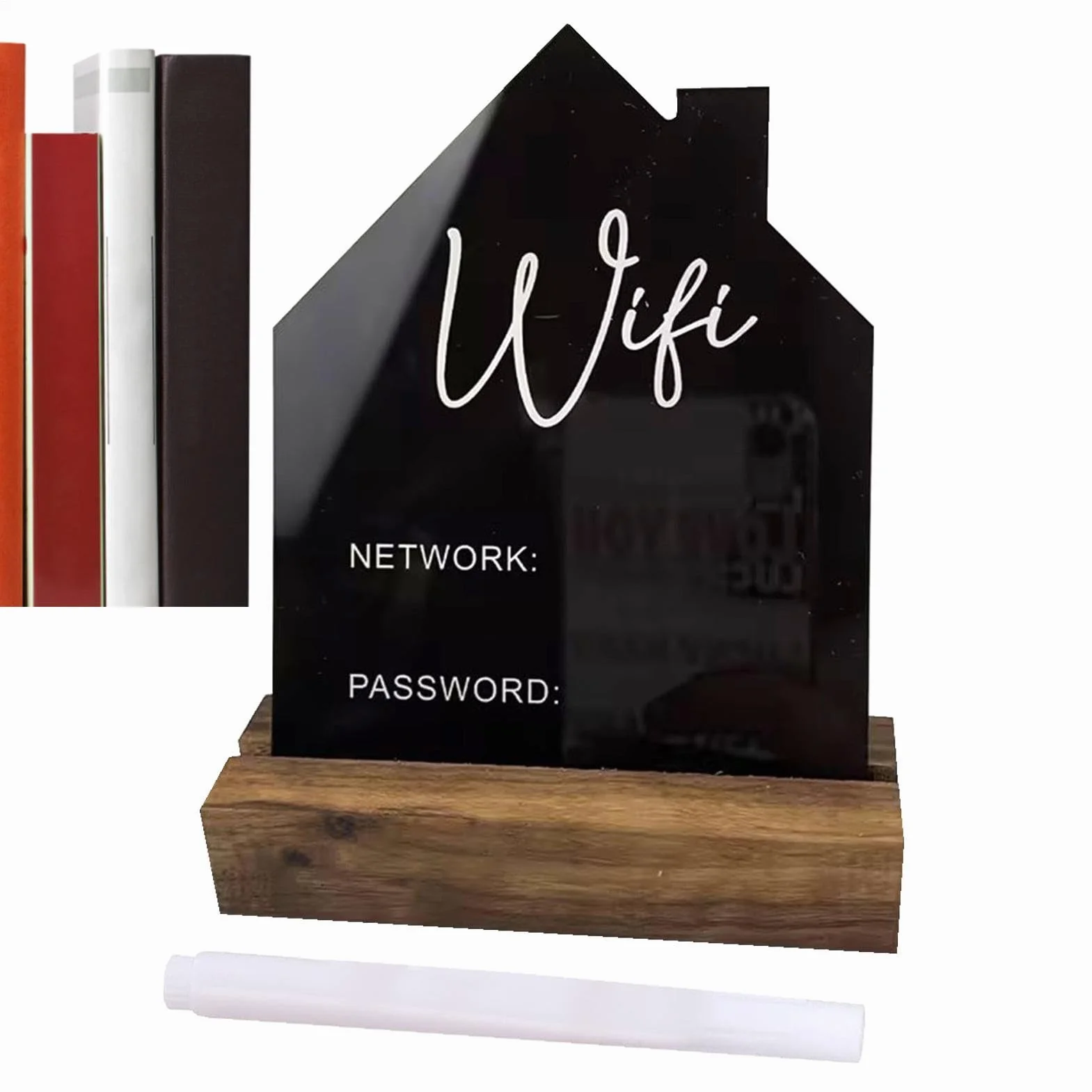 Panneau d'affichage WiFi en acrylique avec tableau à craie et porte-marqueur effaçable pour chambre d'amis, bureau