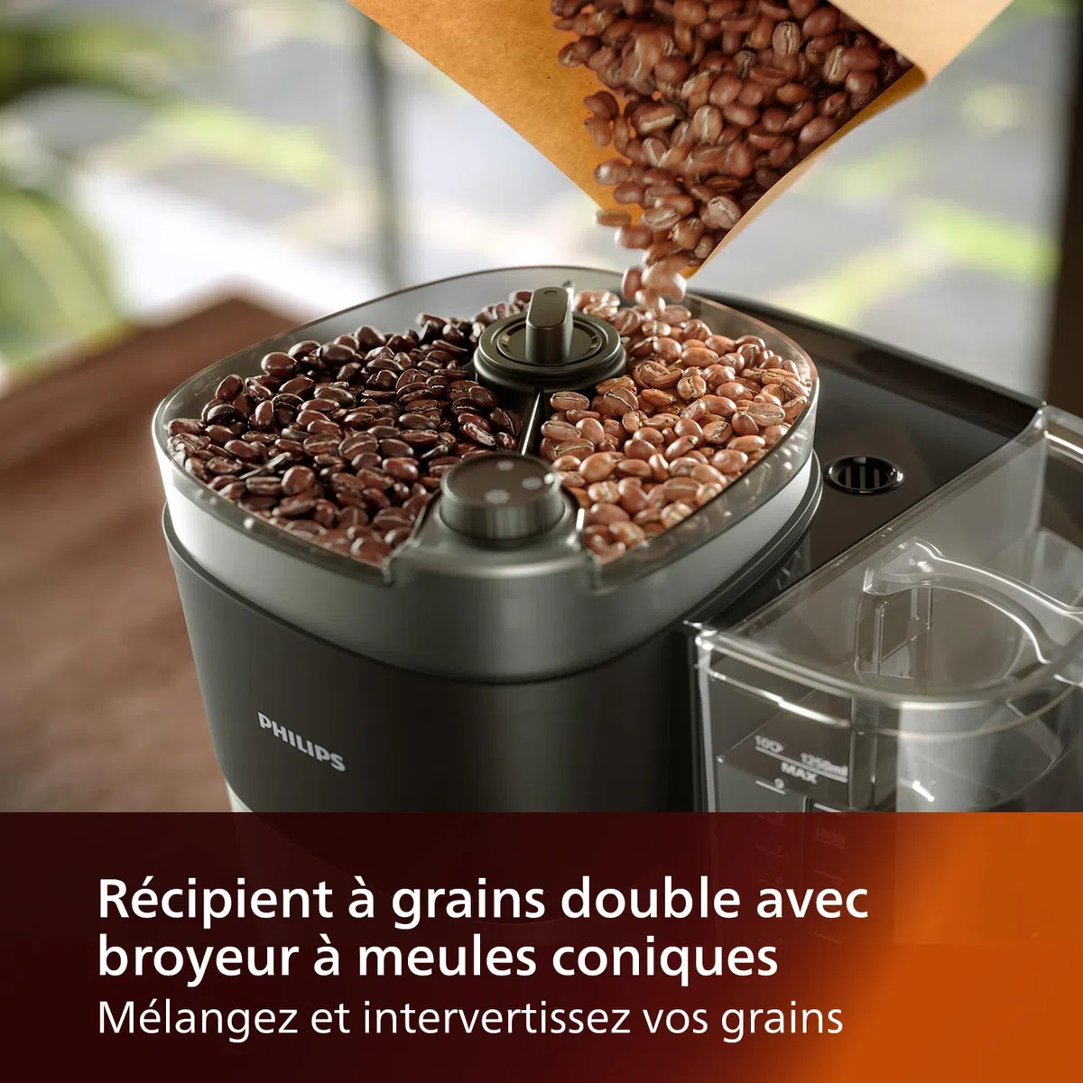 PHILIPS Cafetière filtre Tout-en-1, Broyeur conique intégré, Grains frais