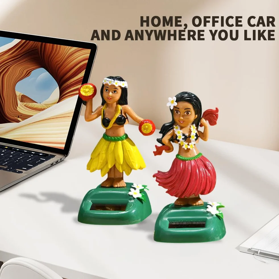 2Pcs Figurine Poupée de Tableau de Bord Hawaïenne, Décoration de Voiture, Bureau Maison