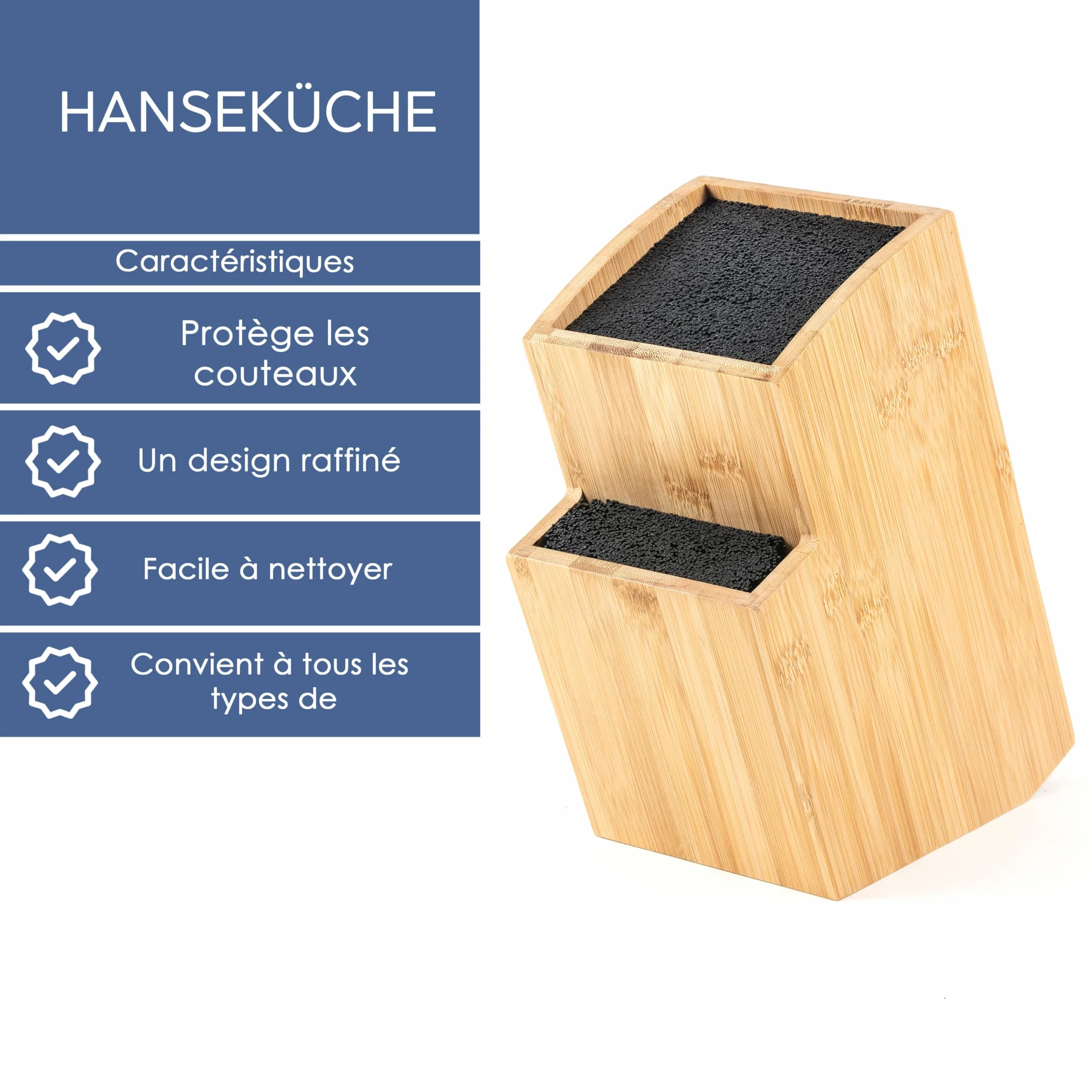 Bloc à couteaux Hanseküche en bambou marron carré incliné