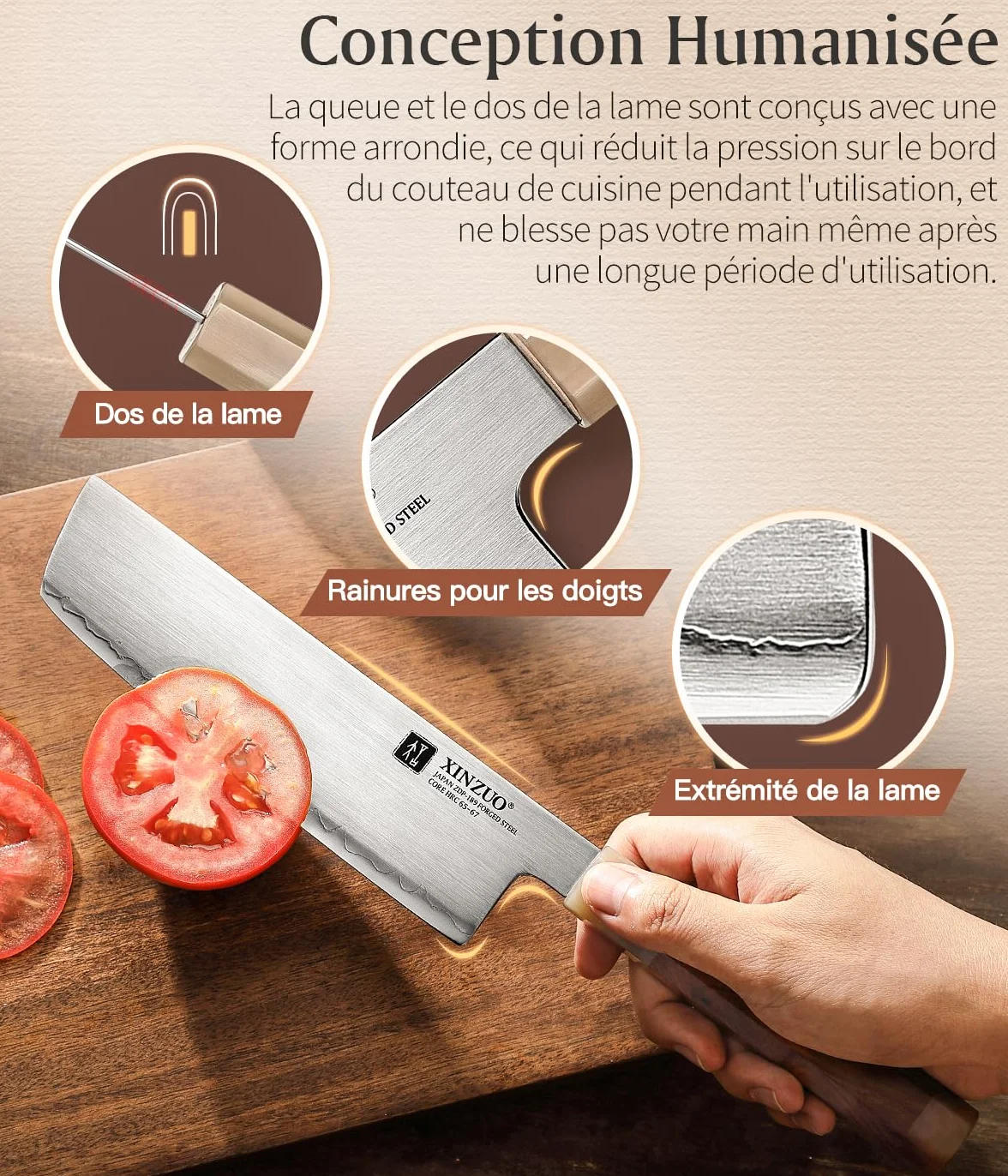 XINZUO Acier Japonais Couteau Nakiri 18.3cm Couteau de Cuisine, Forgé à la Main Couteau à Légumes Japonais ZDP-189 Acier, Lames Bien Tranchantes Couteau de Chef -Poignée en Bois de Fer du Désert