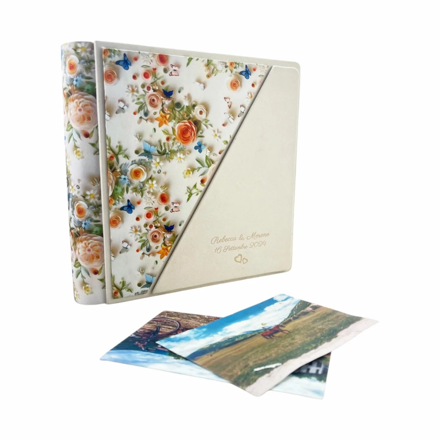 Album Photo Artisanal Tissu 3D Alcantara Personnalisable Gravure Classique Vélin Mariage Anniversaire Ivoire Beige