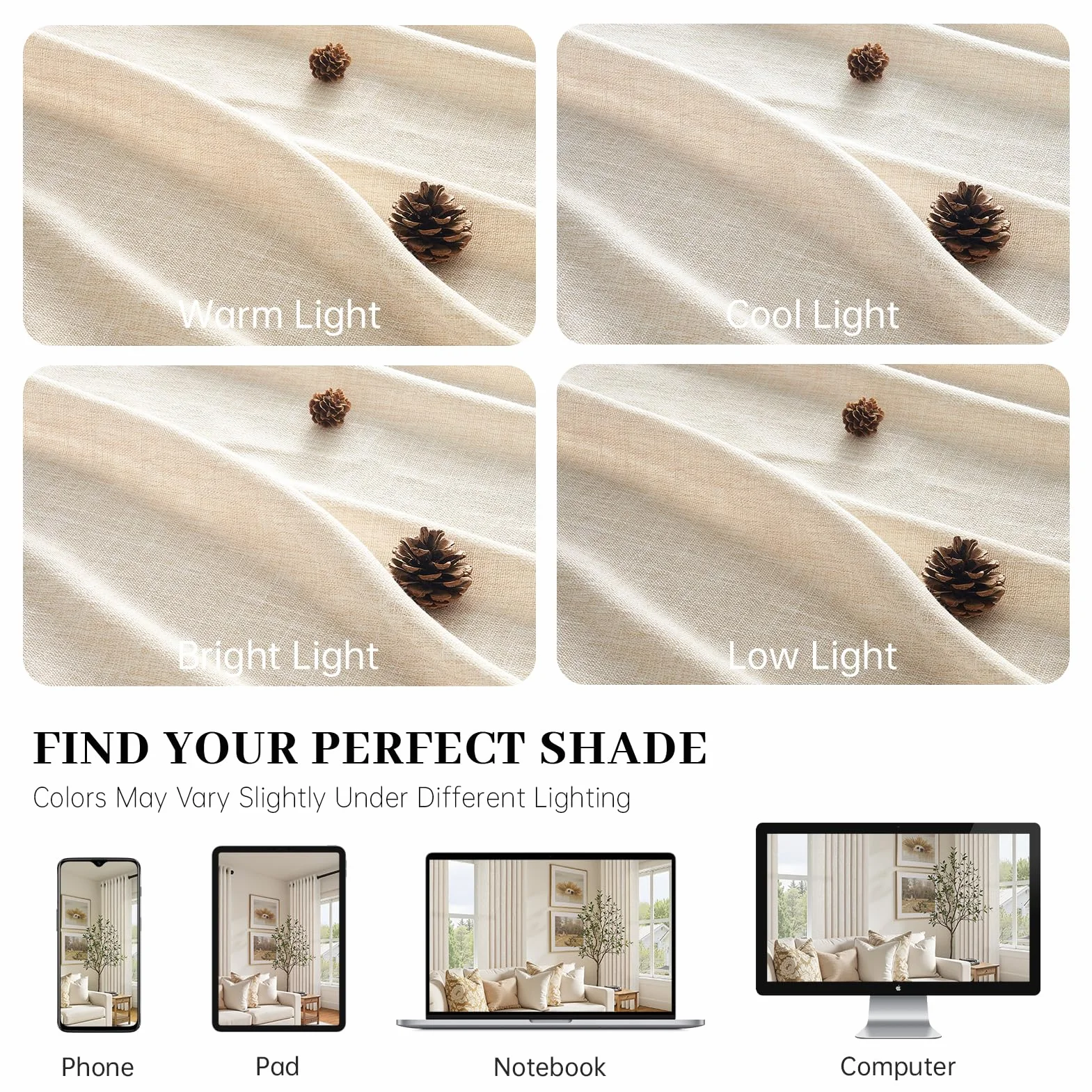 Topfinel Rideau Voilage Lin Beige 140x225cm Voilage Salon Chambre Boho Translucides Draperies Intérieurs 2pcs