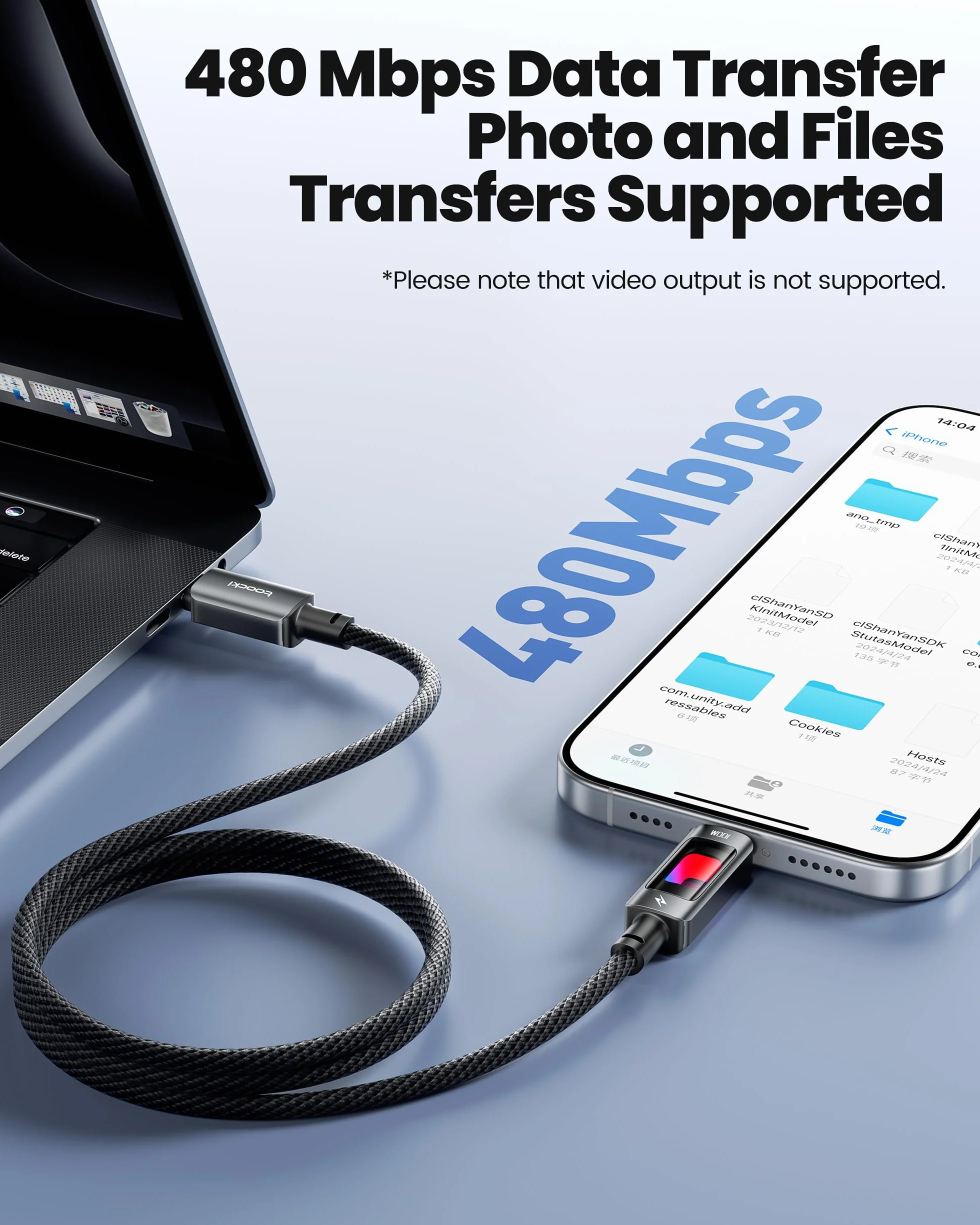 Toocki Kabel USB-C PD 100W 2M, Przewodnik Wietrzny z RGB, 480Mbps Przesyłanie, Odporny na Złamanie, Kompatybilny z iPhone17/Galaxy S25/Laptopami