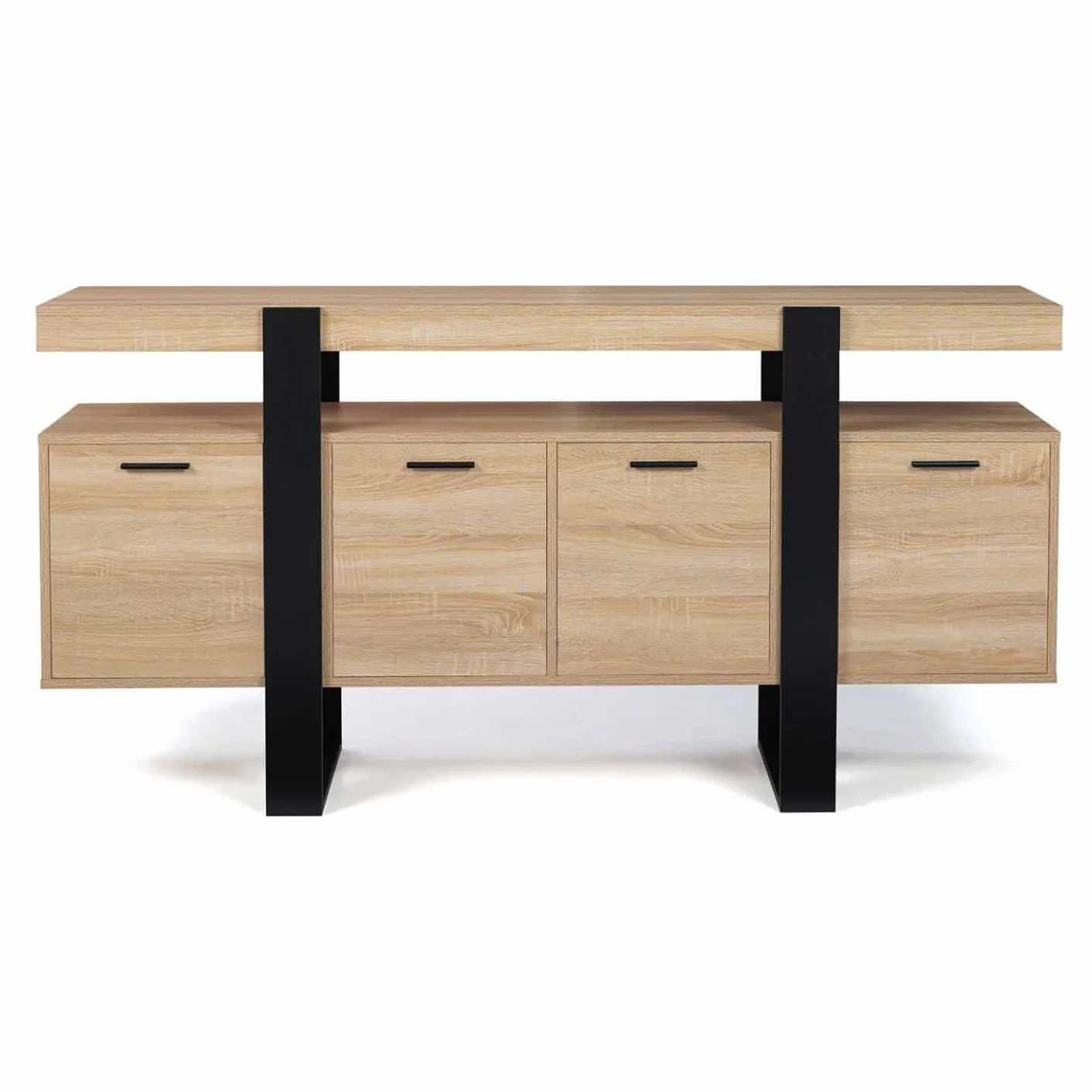 IDMarket - Buffet 160 cm Phoenix XXL 4 Portes Bois et Noir