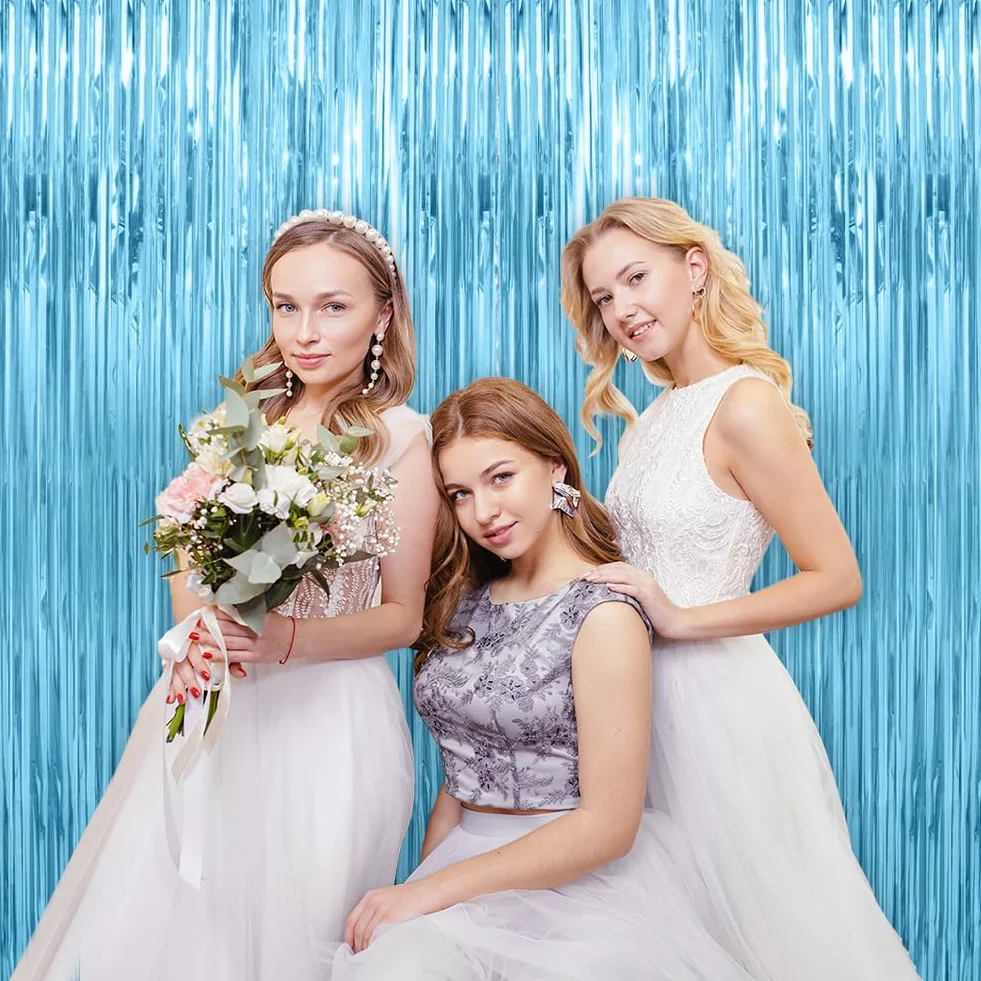 Rideau Métallique Aluminium Bleu Franges 1m x 2m 2 pièces Décoration Fête Mariage