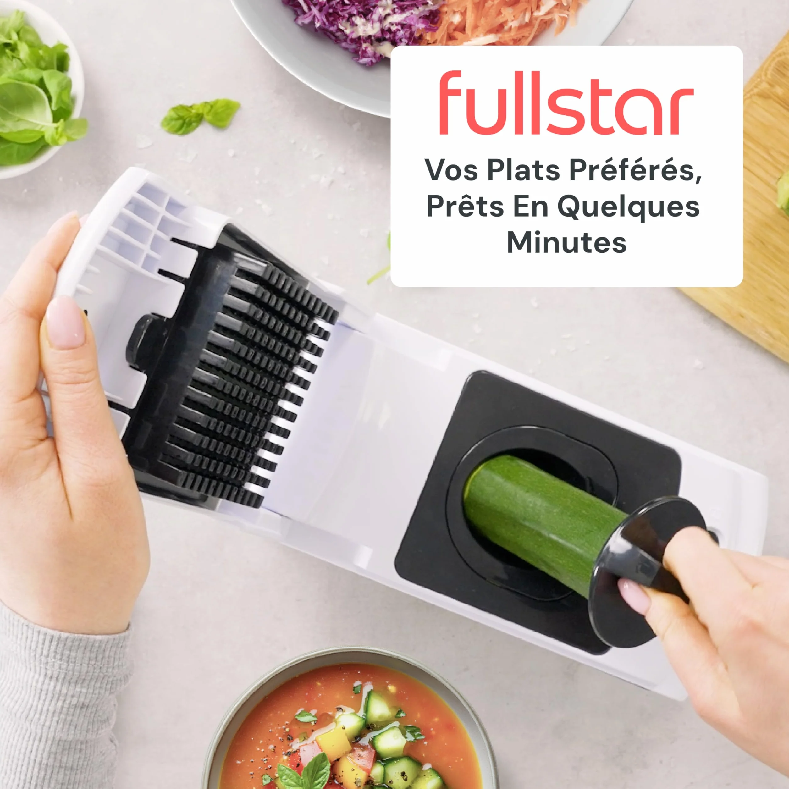 Fullstar Coupe Légumes Multifonction Spiraliseur Découpe Cube Hachoir Manuel 4-en-1 Blanc