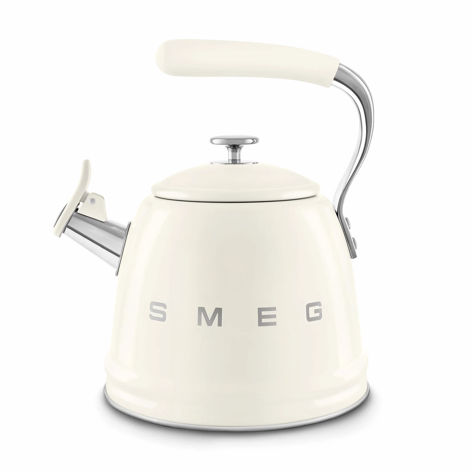Smeg, Bouilloire SIfflante WKF01CR, en Acier Inoxydable, Capacité 2,3 L, Couvercle Amovible et Bec Doseur, Compatible avec Induction, Crème
