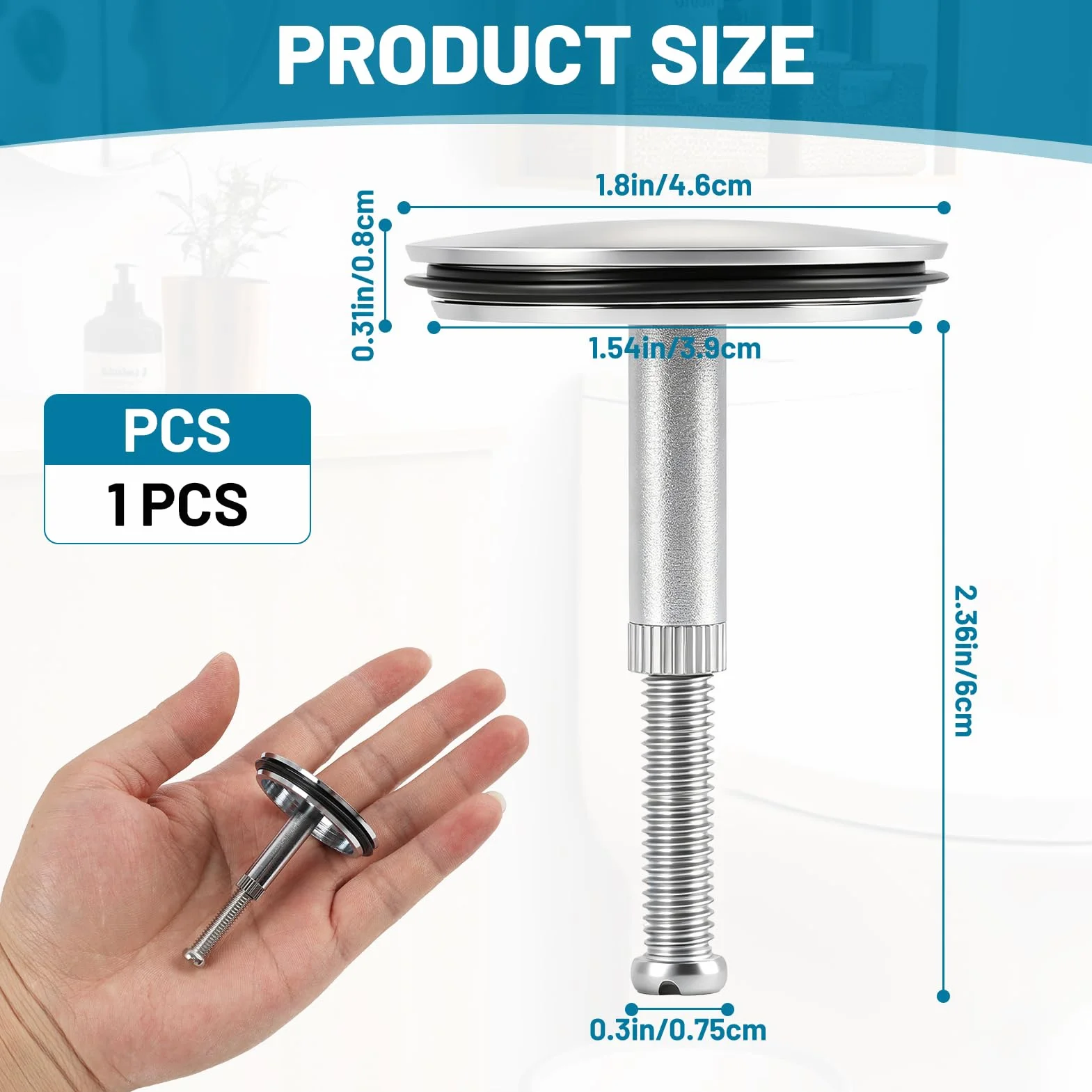 Bouchon de Baignoire 43mm Universel en Laiton, Vidange Réglable Double Joint Étanchéité, Sans Outil pour Éviers et Baignoires (45-65mm)