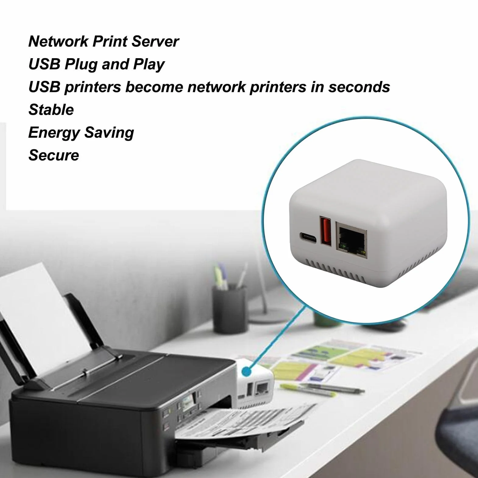 Zunate Serveur d'impression USB 2.0 Adaptateur LAN Réseau Prise UE