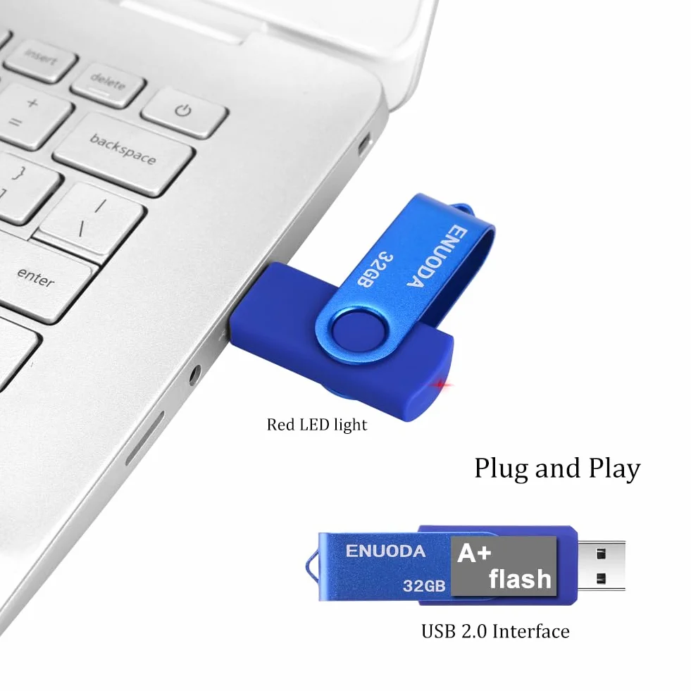 ENUODA Clé USB 32 Go USB 2.0 Flash Drive Portable LED Bleu