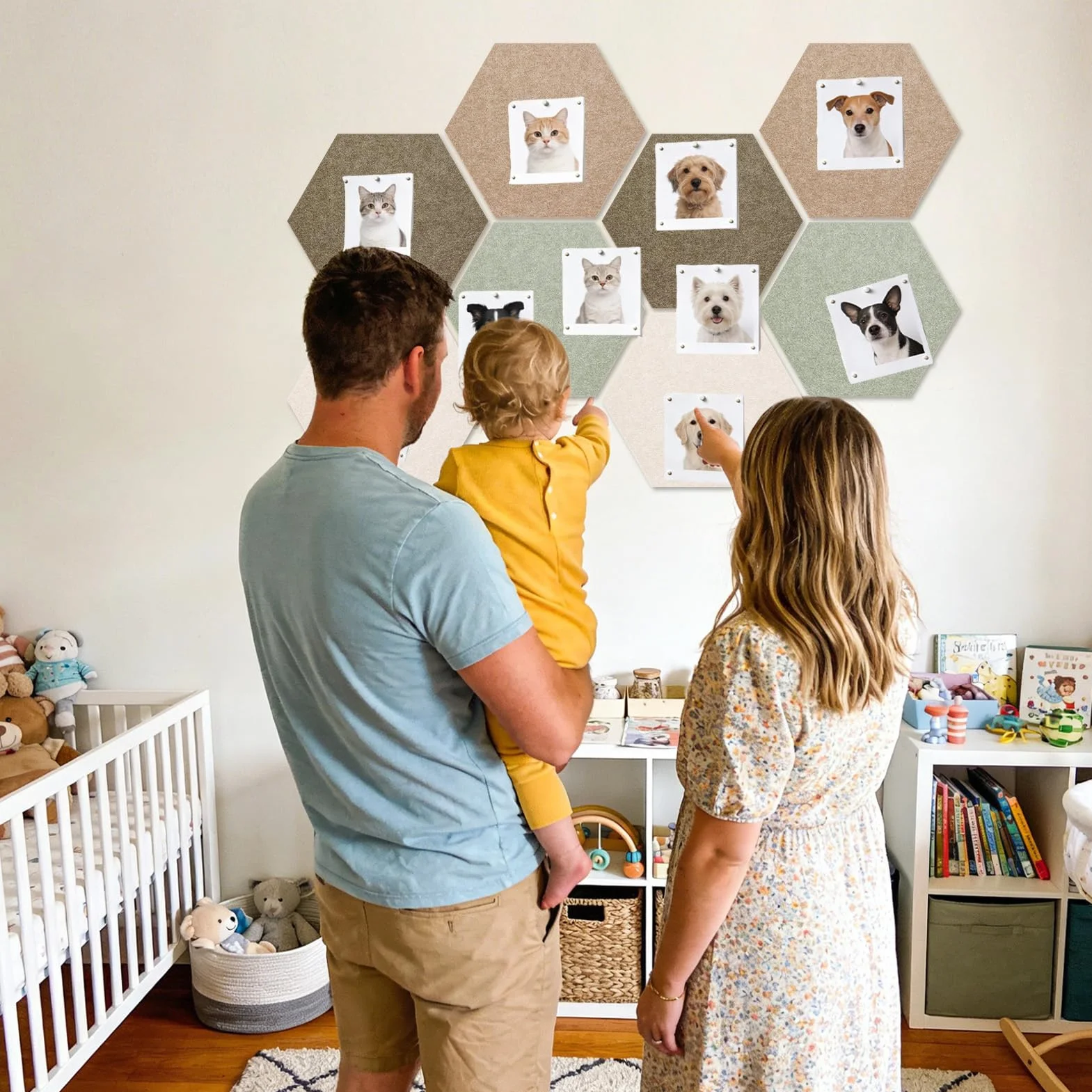Grand tableau d'affichage hexagonal acoustique pour maison, chambre, salon, bureau
