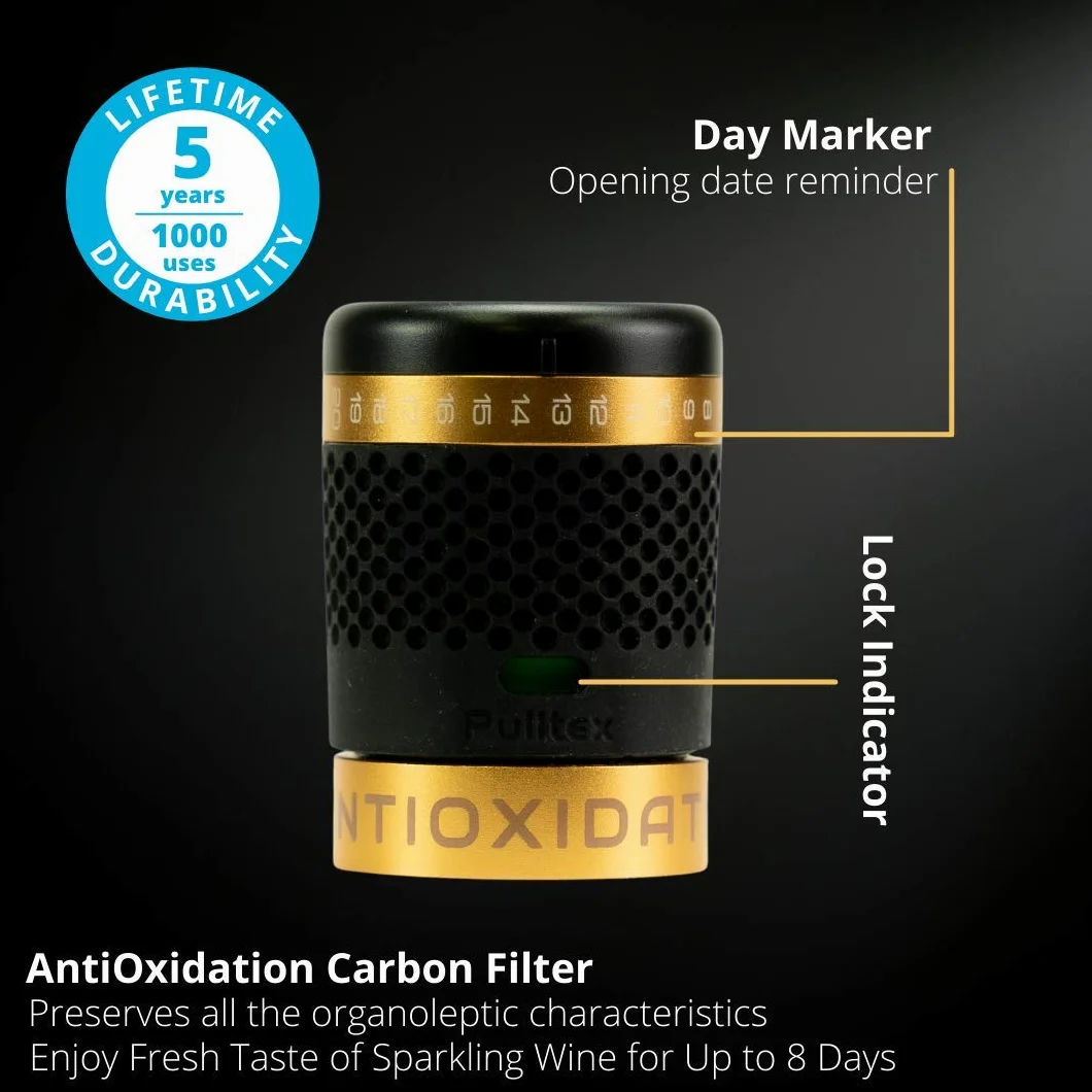 Pulltex - AntiOx Sparkling Wine Stopper avec filtre à charbon actif - Fermeture qui maintient la section et le champagne frais jusqu'à 8 jours