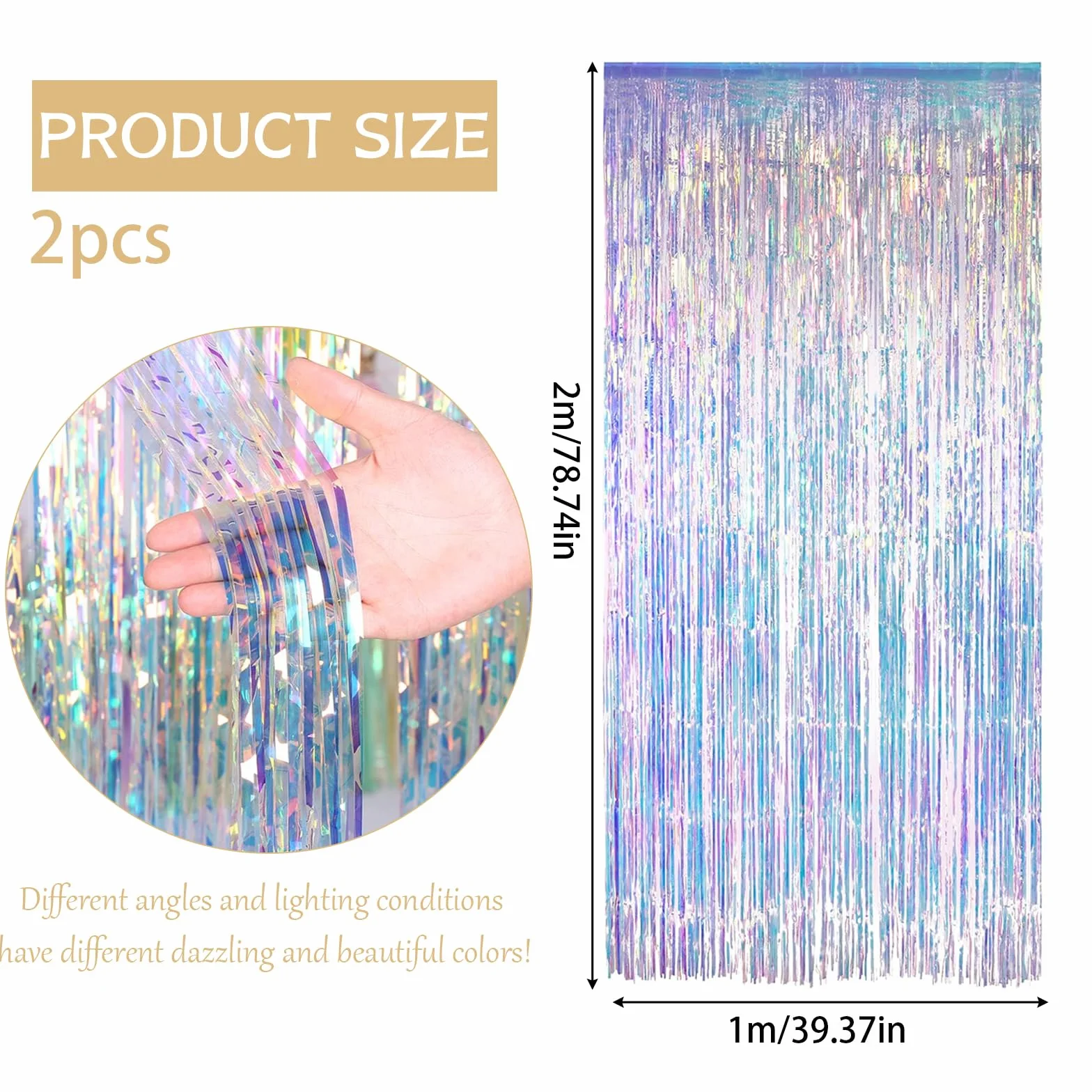 Rideaux métalliques 100 x 200 cm avec franges en feuille, lot de 2 pour fête, anniversaire, baby shower, mariage, décoration sirène