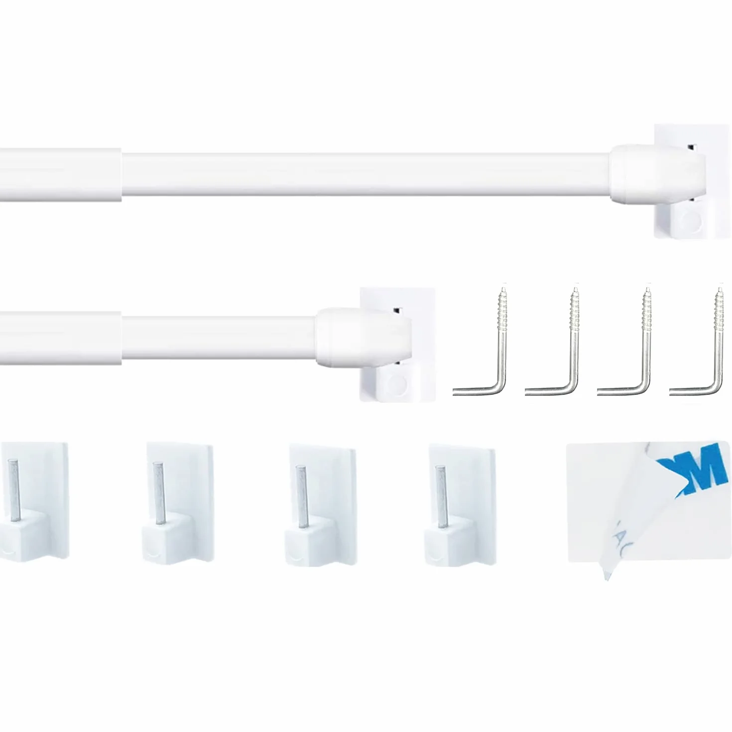 Tringle a Rideaux Extensible Sans Percage Réglable 30-50CM Blanc 2 Pièce