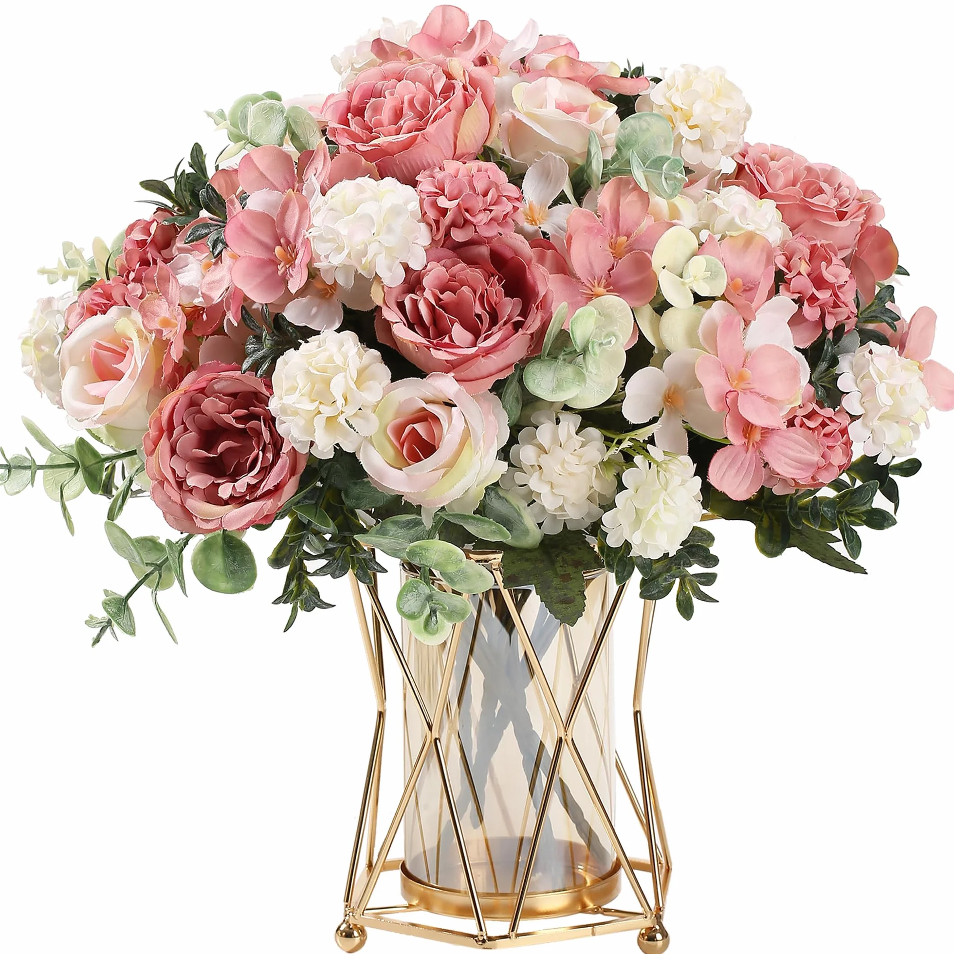 Bouquets Fleurs Artificielles en Soie Pivoine Hortensia pour Mariage Décoration (Rose)