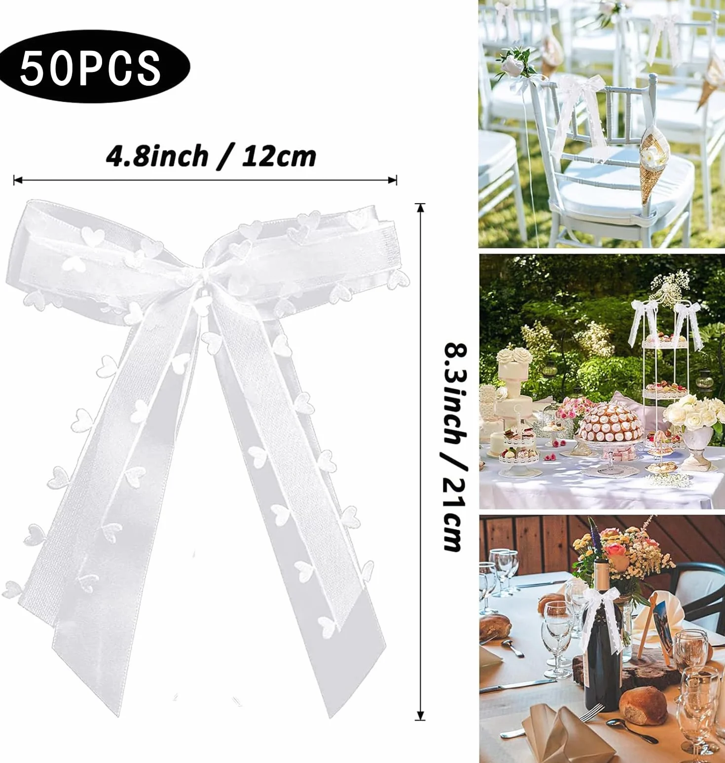 50 Pièces Noeud Voiture Mariage Blanc Décoration Antenne Ruban Satin Fait Main