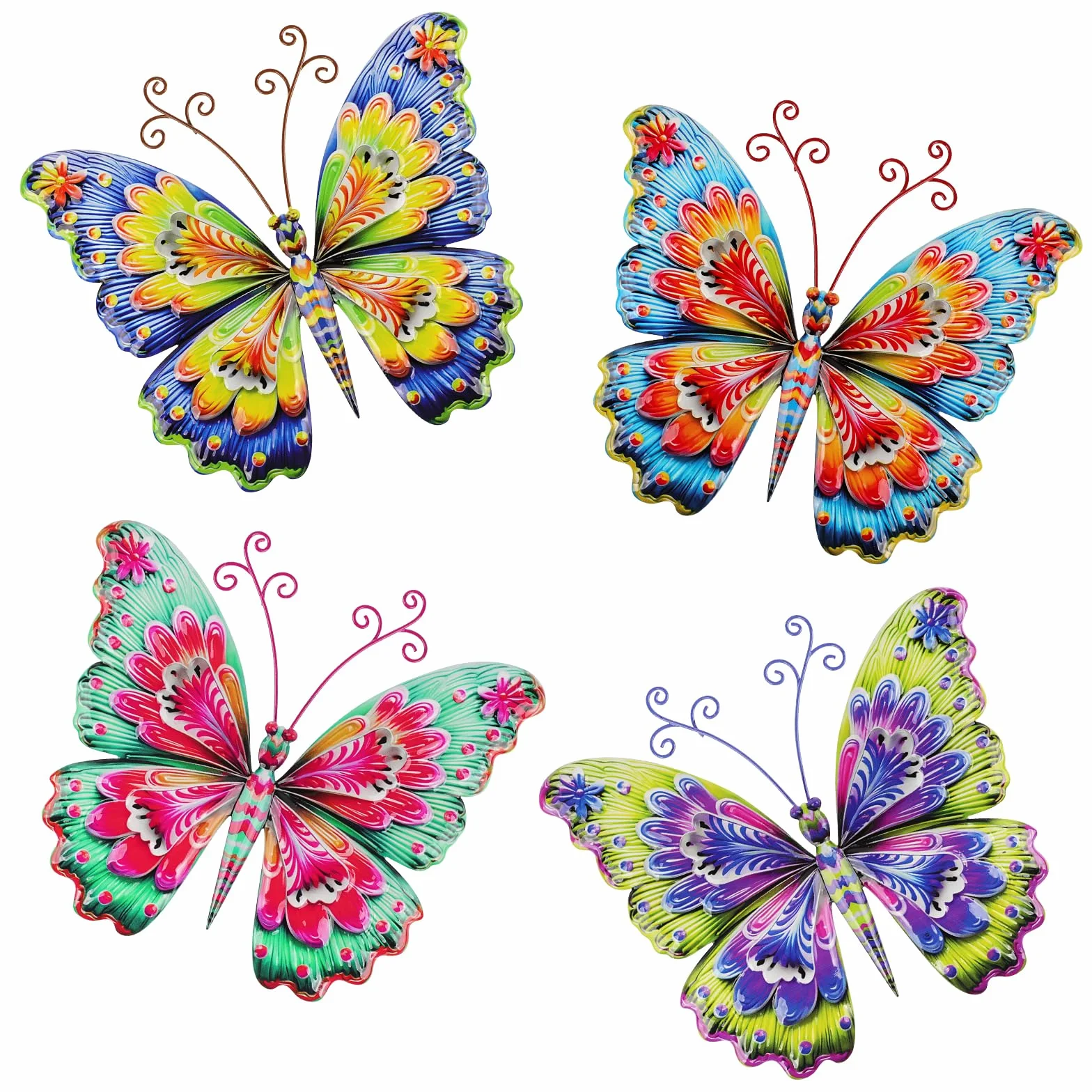 YiYa 4 Pièces Décoration Murale en Métal Papillon Art Mural pour Jardin Exterieur