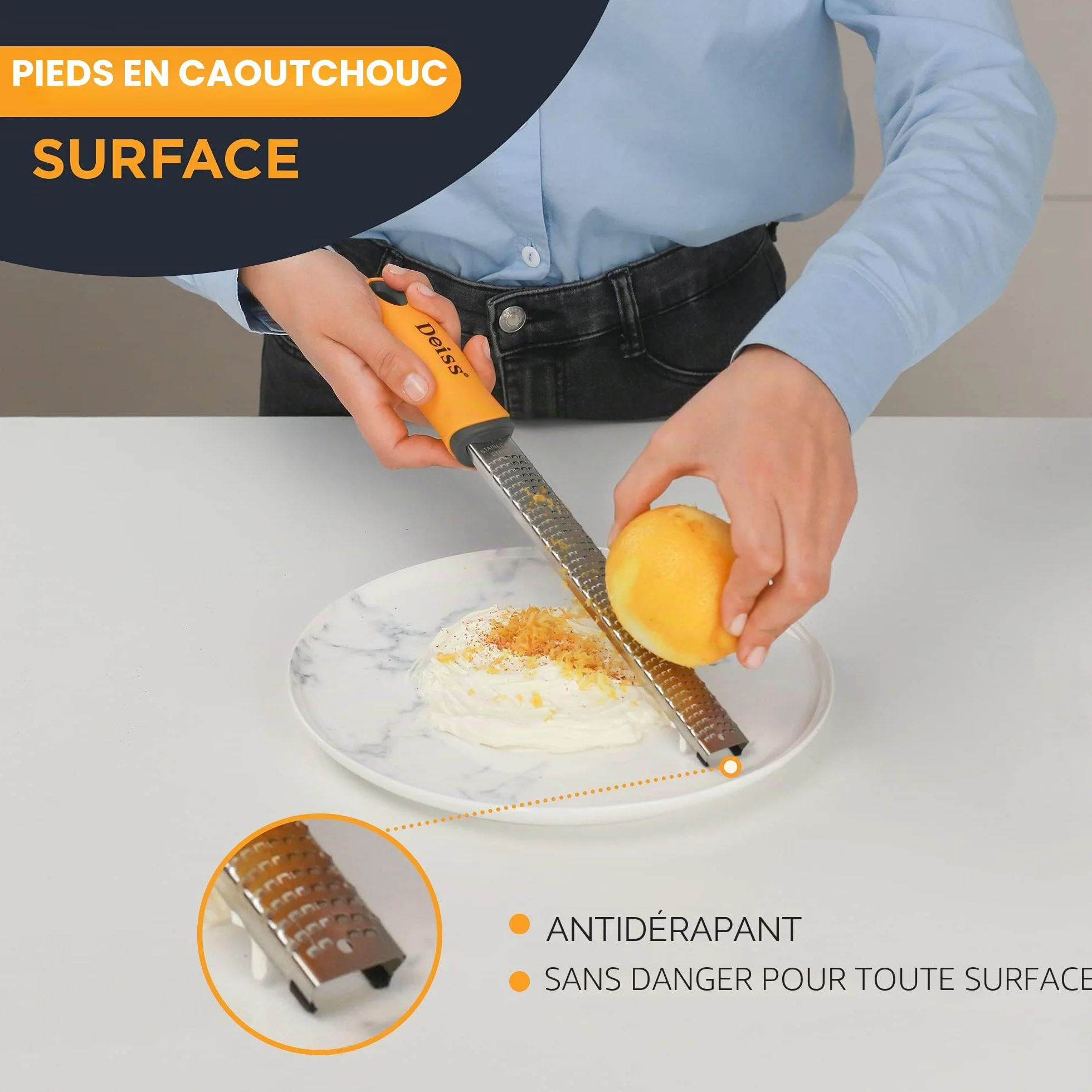 Deiss PRO Râpe à Fromage Manuelle Acier Inoxydable Lame Tranchante Zesteur d'Agrumes