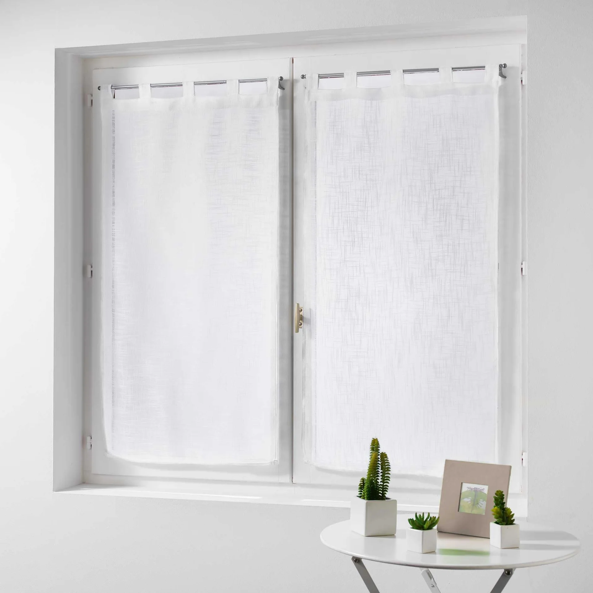 Haltona Paire Droite Passants Effet Lin Tisse Polyester Blanc 120x60 cm