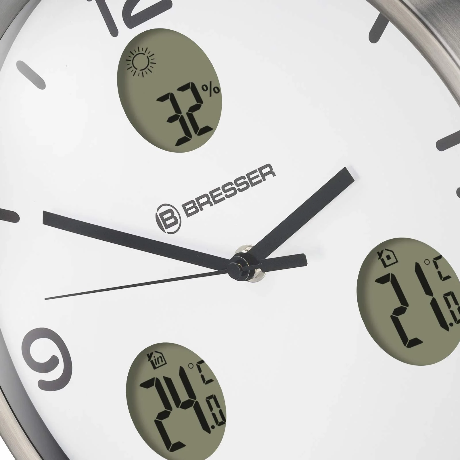 Bresser MyTime IO NX Horloge Murale Radio-pilotée avec thermomètre et hygromètre 30 cm de diamètre, Blanc.