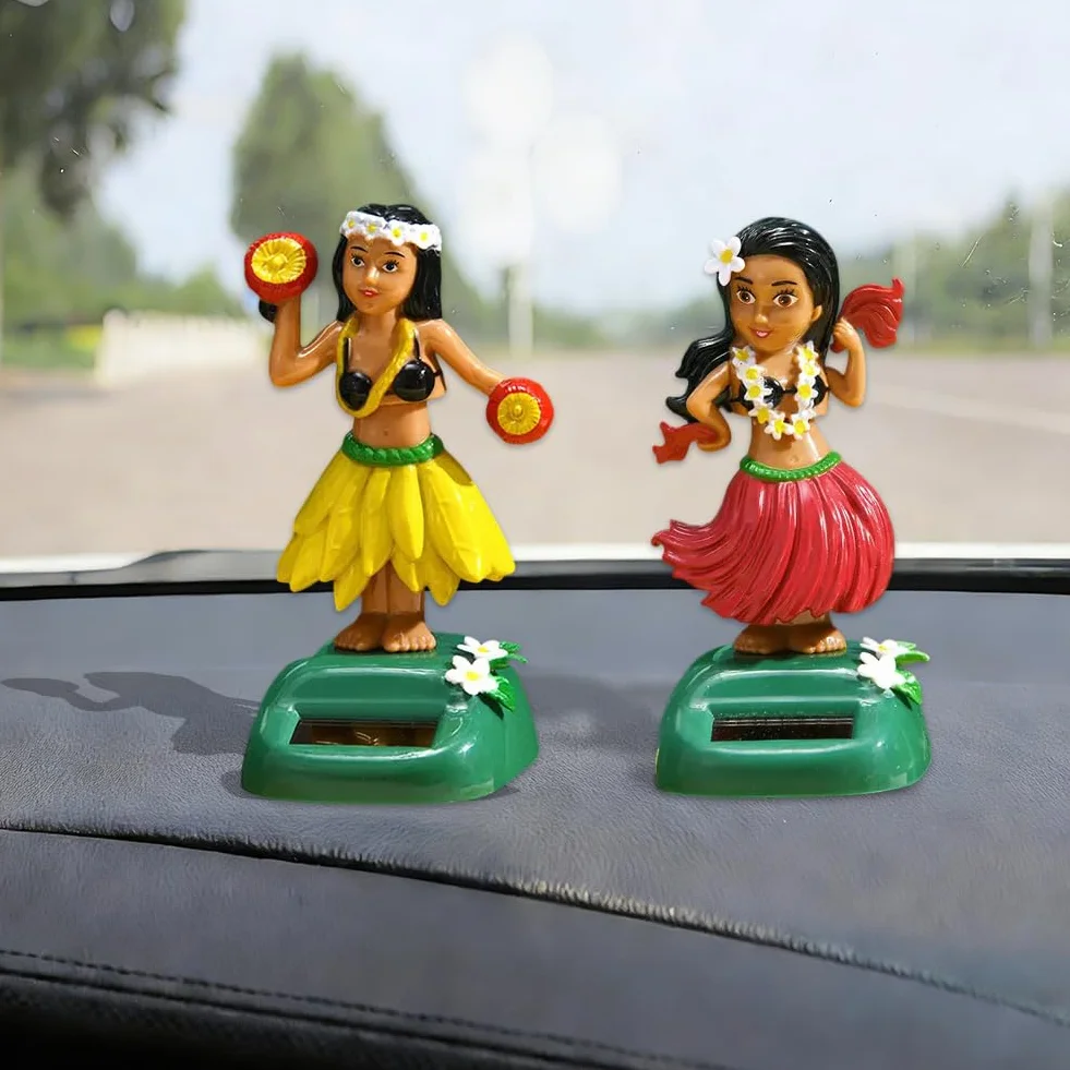 2Pcs Figurine Poupée de Tableau de Bord Hawaïenne, Décoration de Voiture, Bureau Maison