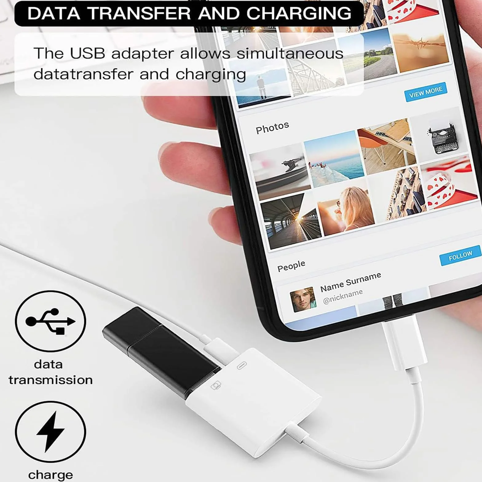 Loydia Adaptateur Lightning vers USB 3.0 avec Port de Charge Rapide OTG pour iPhone 14/13/12/11