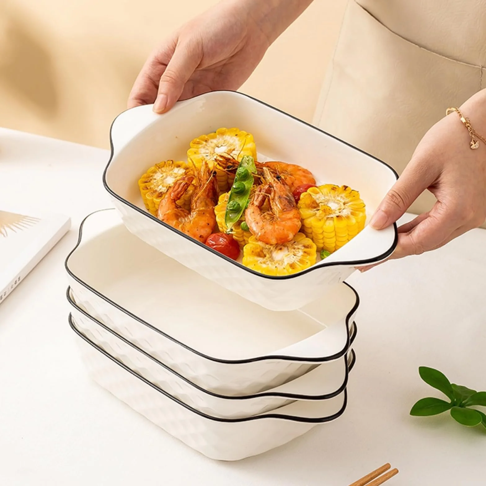Lot de 4 petits plats à gratin en céramique de qualité supérieure avec poignées, four, micro-ondes et Airfryer, parfaits pour gratin, pâtes, desserts et plus encore, petit plat à gratin pour 1