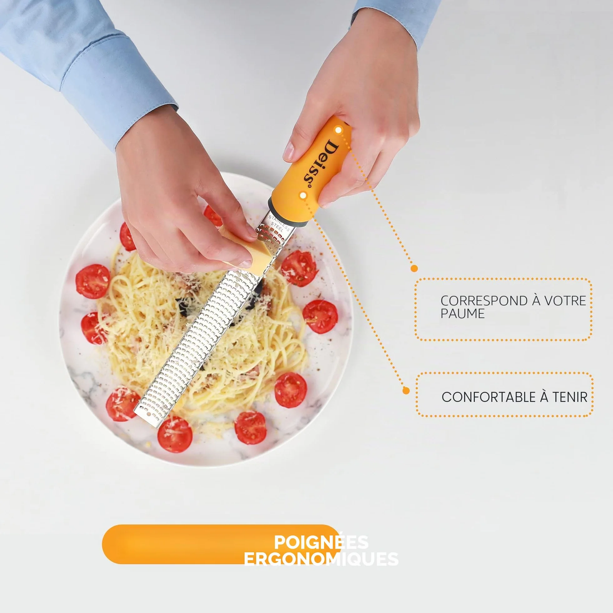 Deiss PRO Râpe à Fromage Manuelle Acier Inoxydable Lame Tranchante Zesteur d'Agrumes