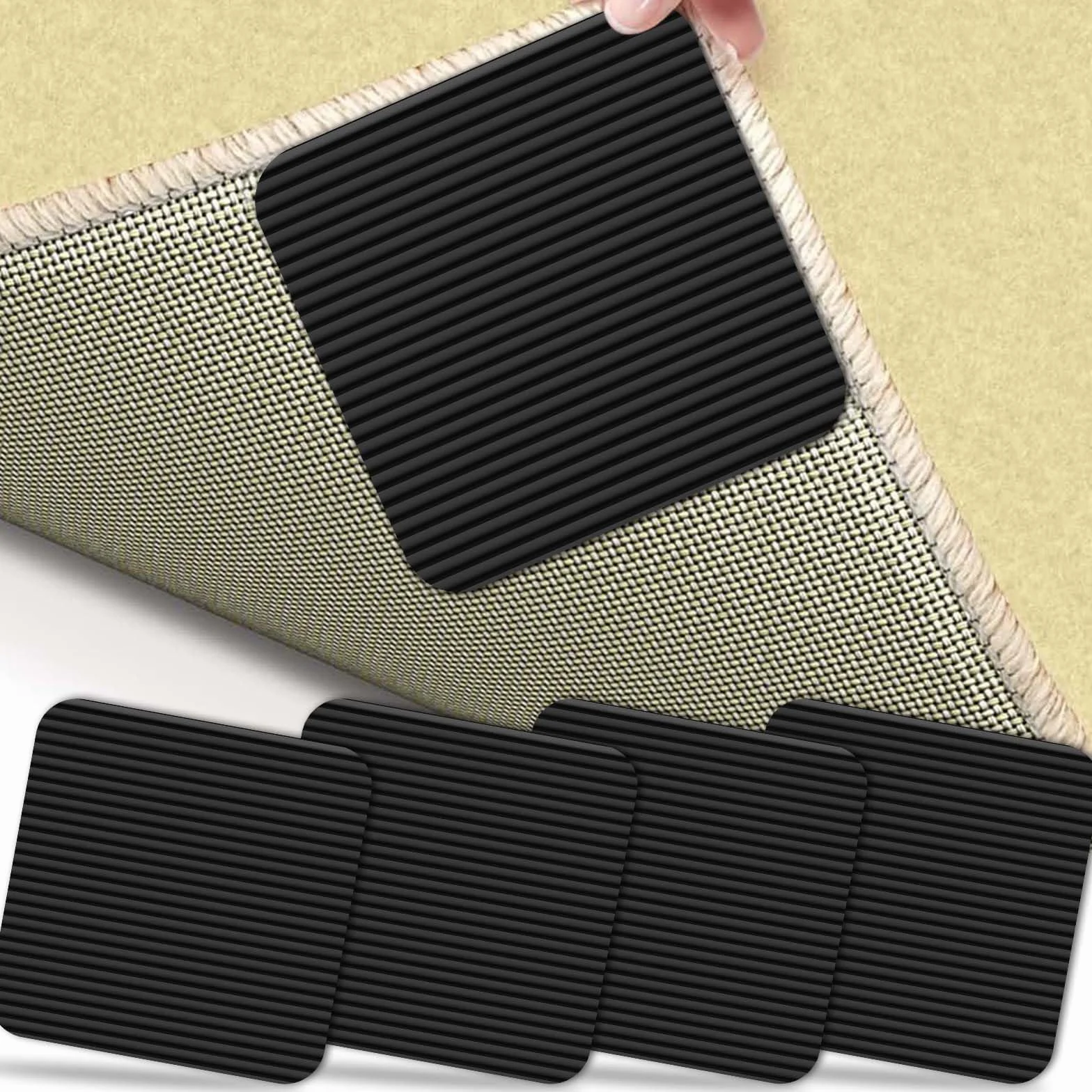 Vacuum Tech Rug Grippers Anti Derapant Tapis Lavable 4Pièces 10cm x 10cm Anti Glisse Réutilisable Cuisine Chambre Salon