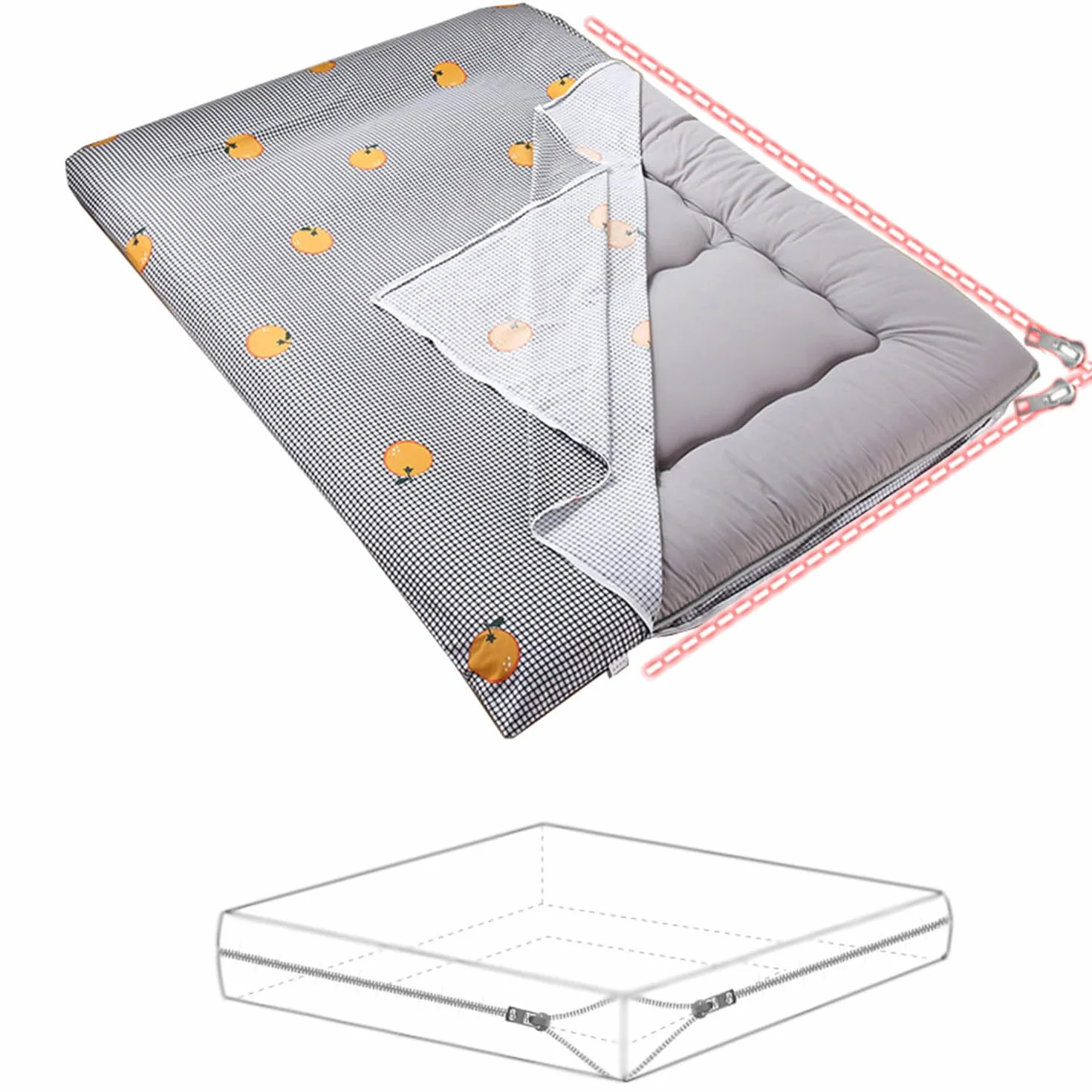 Housse de Matelas Coton 150x200cm pour Futon Japonais, Anti-poussière, Double Fermeture Éclair