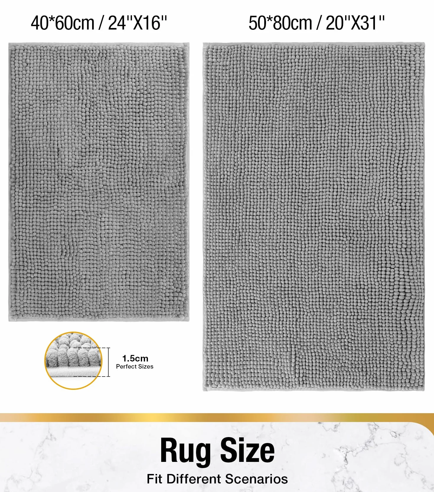 HITSLAM Tapis de Bain en Chenille 60x40cm Antidérapant Super Absorbant Lavable en Machine Gris