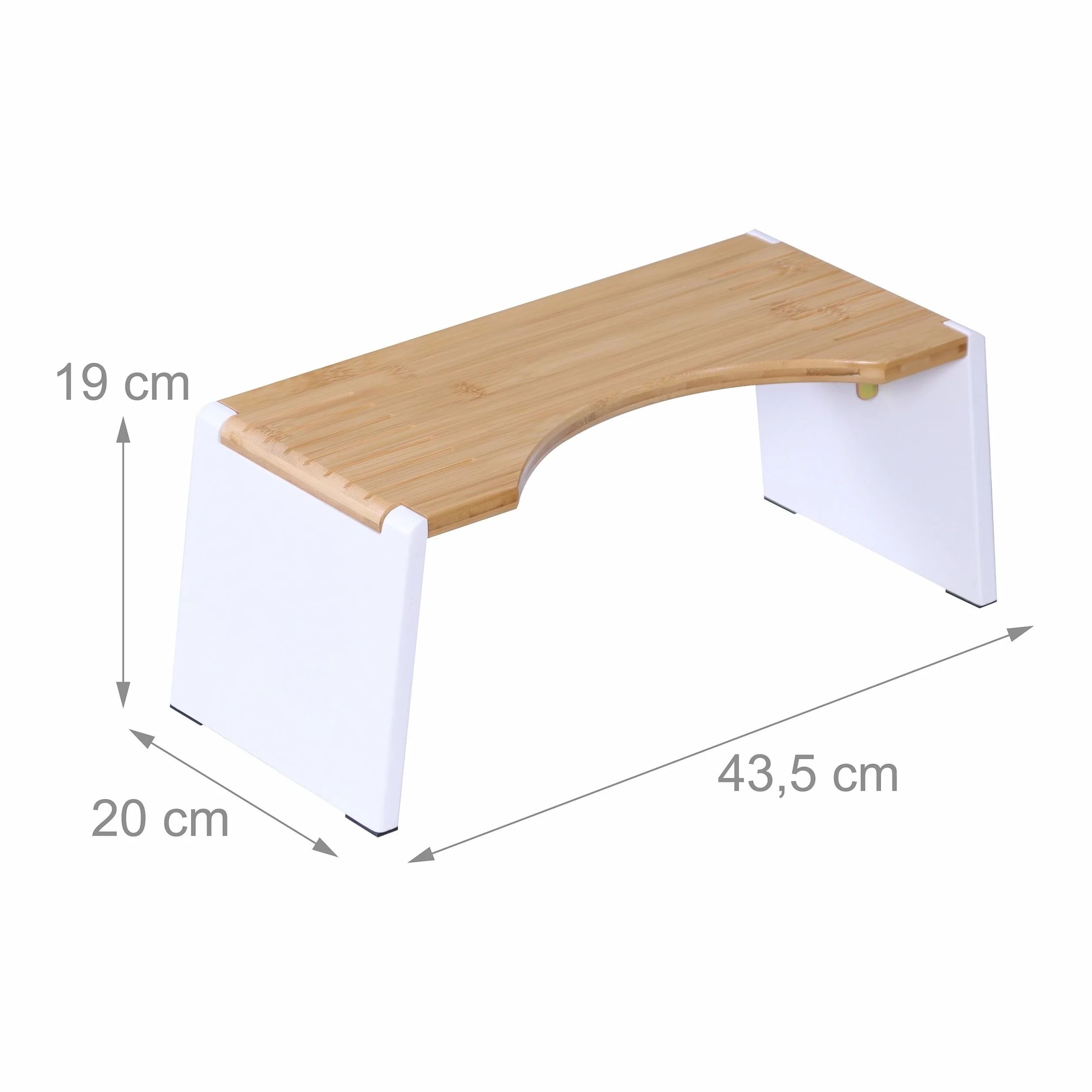 Relaxdays Repose-Pieds WC, Pliable, Adultes, Bambou, antidérapant, HxLxP 19 x 43,5 x 20 cm, Naturel/Blanc