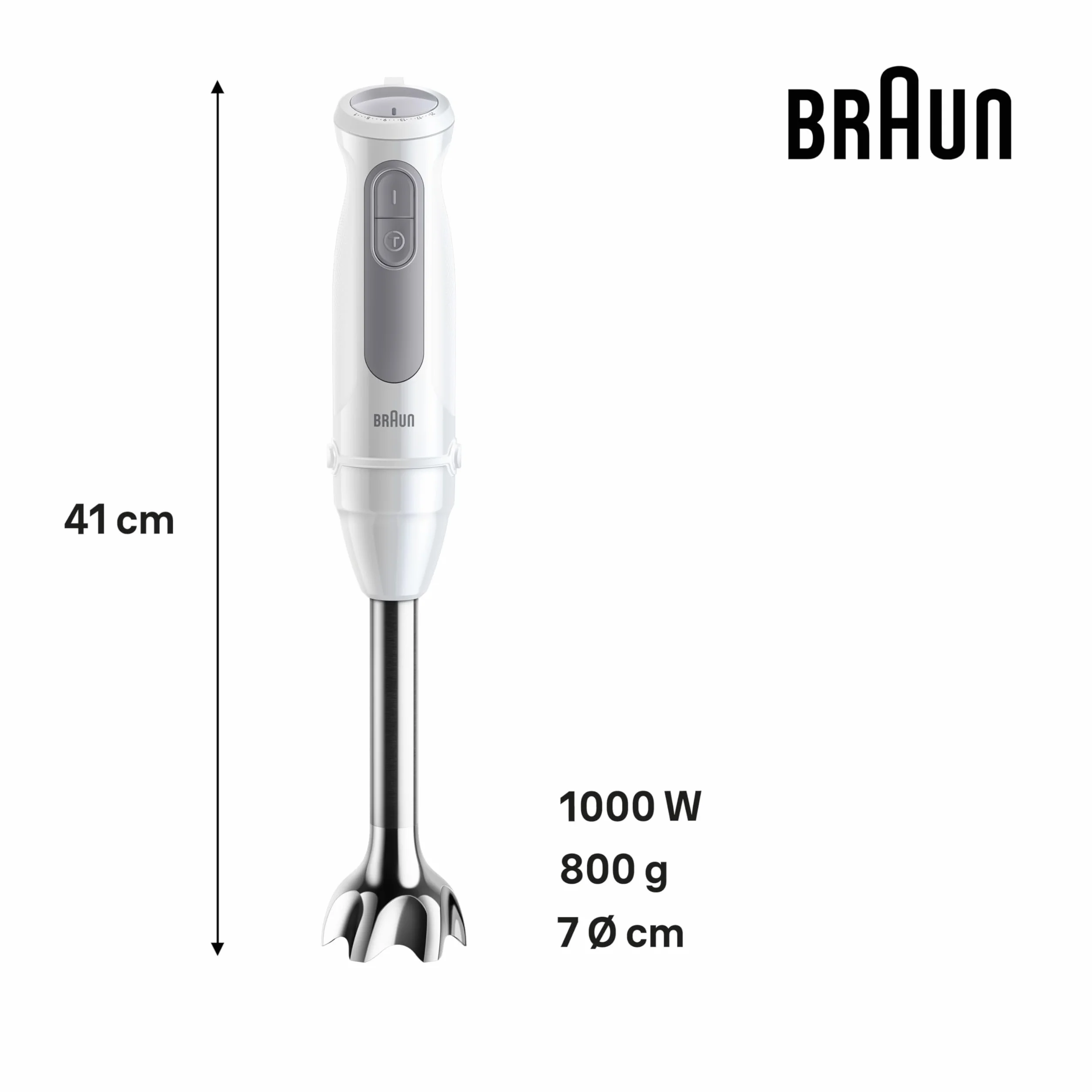 Braun MultiQuick 5 - Mixeur Plongeant pour Soupes, Smoothies et Purées Bébé, 21 Vitesses, Contrôle de Précision, Pied en Inox, Verre Doseur, 1000W, Blanc (MQ50001M)