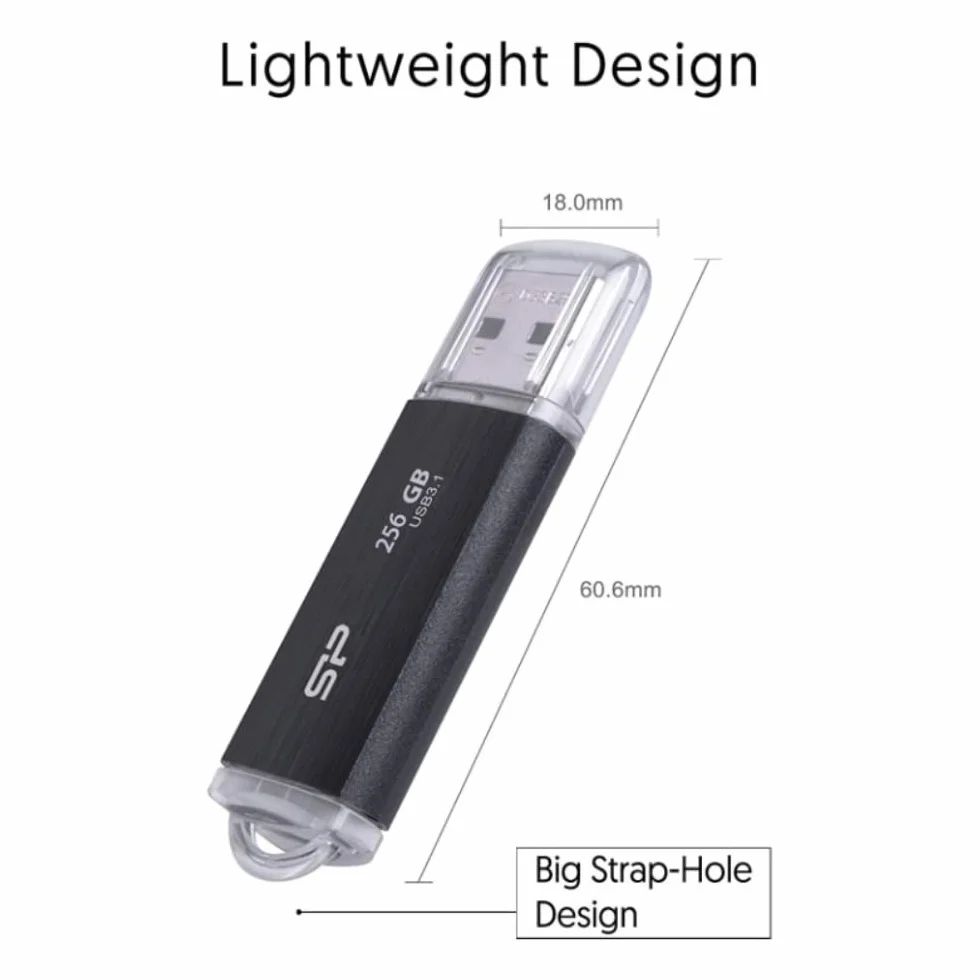 Silicon Power 128 GB pamięć USB Flash, B02 Blaze, USB3.1, chowane złącze, wbudowany otwór na pasek, kopia zapasowa i przywracanie danych, szyfrowanie 256-bitowe, do 5 Gb/s, czarny