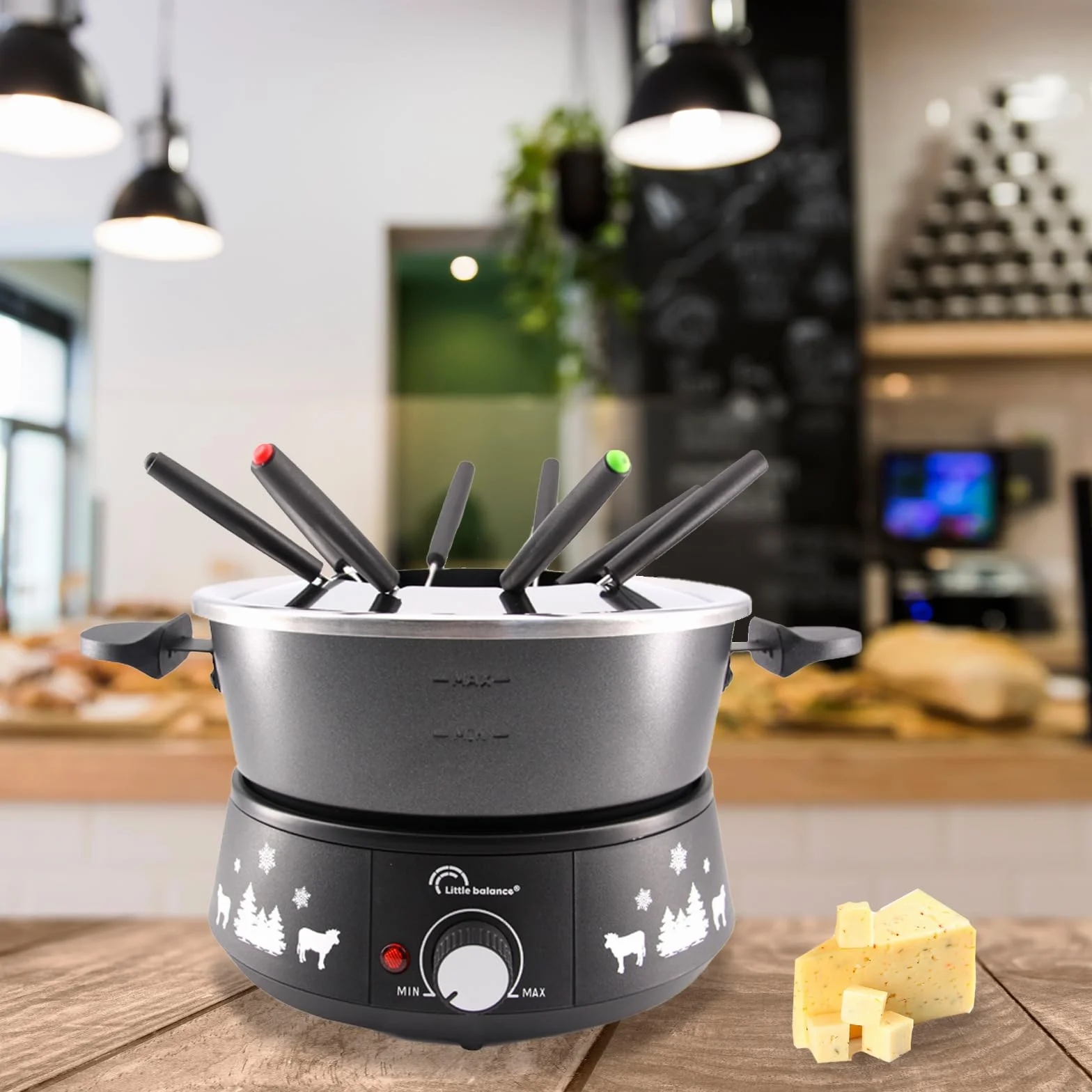 LITTLE BALANCE 8690 Black Fondue 8 Meuuuh...!, Appareil à fondue 8 personnes, Caquelon anti-adhésif grande contenance 2 litres, 1500 W, Noir