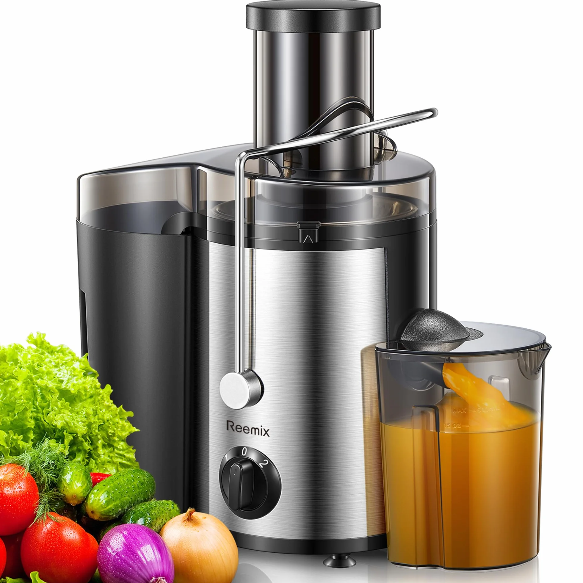 Reemix Centrifugeuse Extracteur de Jus, Centrifugeuse Fruits et Legumes à 2 Vitesses, 65 MM Large Bouche, Pieds Antidérapants, Brosse de Nettoyage Incluse (Noir, 800W)