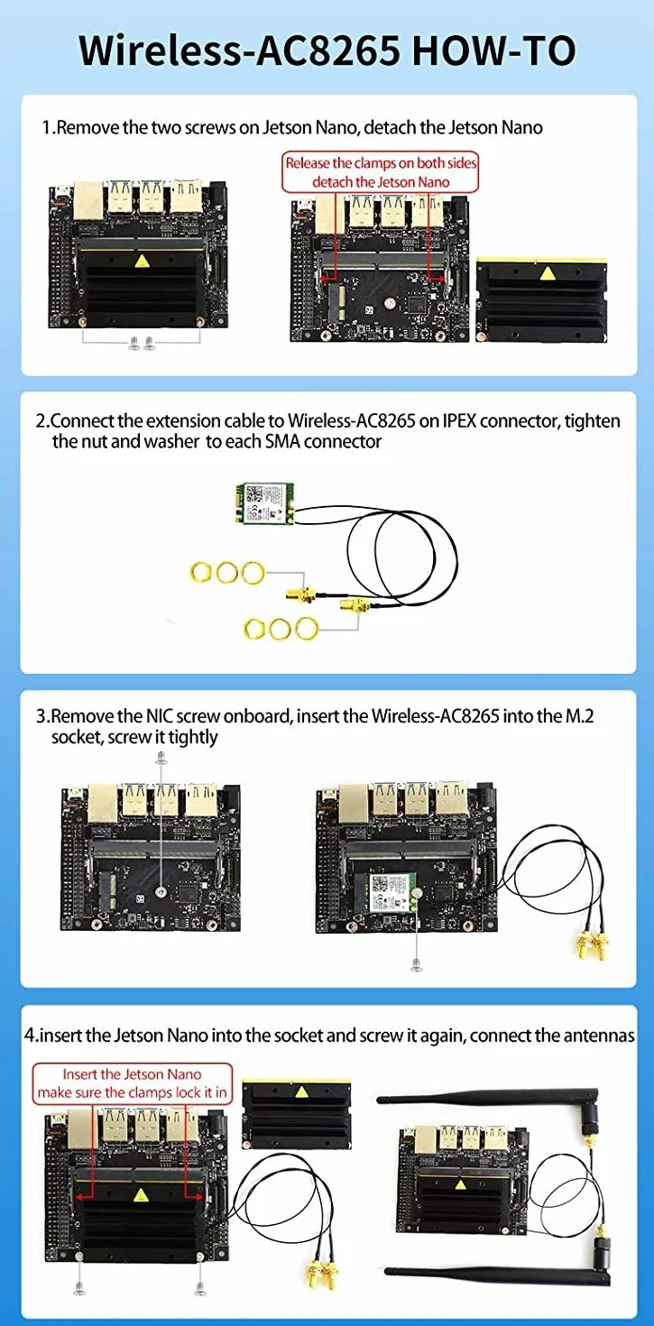 Waveshare AC8265 Wireless NIC Applicable for Jetson Orin Nano/NX/Jetson Nano 2.4G / 5G WiFi Dual Mode Module