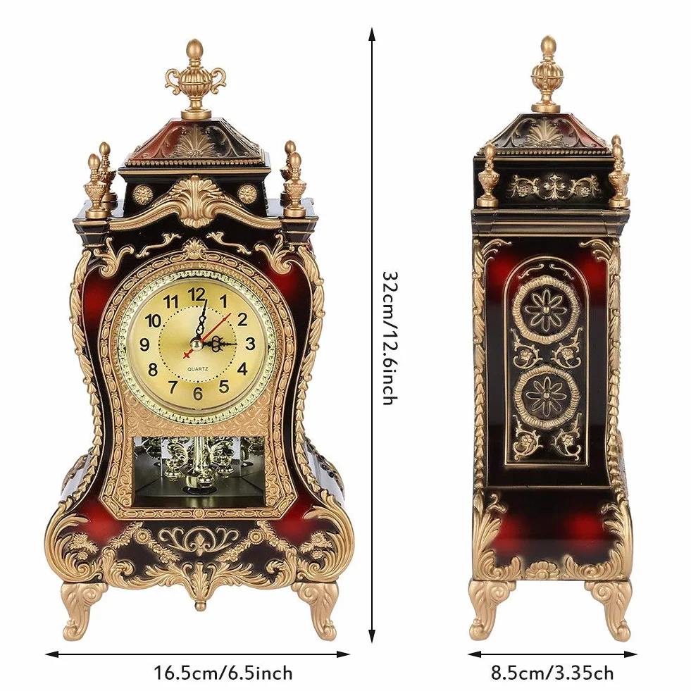 Tbest Pendule de Cheminée Antique Vintage Horloge de Table en Plastique Rouge Brunâtre