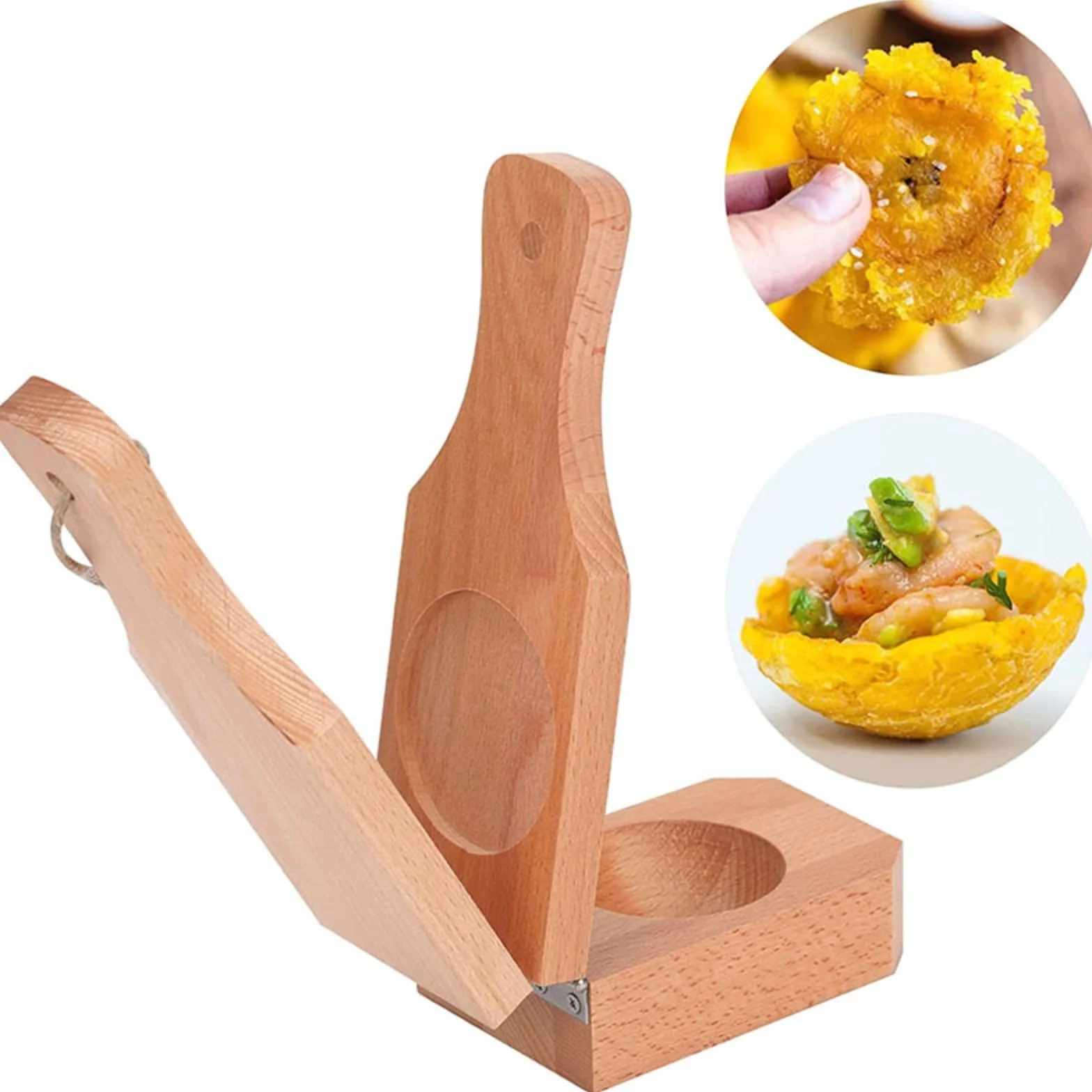 Presse à bananes en bois 2 en 1 pour plantain et chips de banane