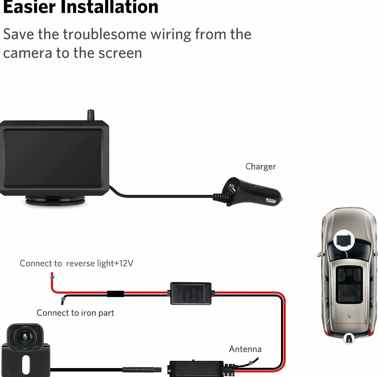 K7PRO Cyfrowa, Bezprzewodowa Kamera Cofania, Zestaw ObsłUguje 2 Kamery, Radiowa Kamera Cofania Ze Stabilnym SygnałEm, Monitor Hd 5", Bezprzewodowa Kamera Cofania Z Wodoodporną Kamerą Ip68, Nocna Wizja