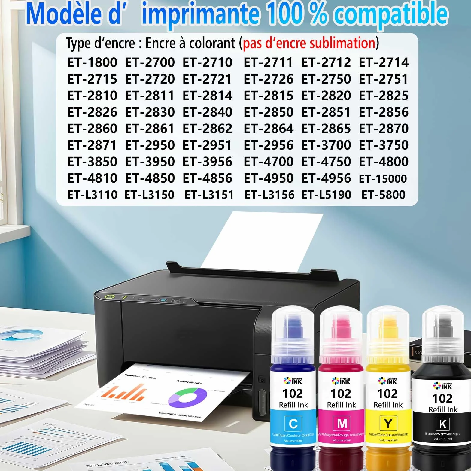 Cartouches d'encre compatibles ET-1810 ET-2710 ET-2711 ET-2712 ET-2714 ET-2715 ET-2720 ET-2721 ET-2726 ET-2810 ET-2811 ET-47700 ET-4800 Lot de 102