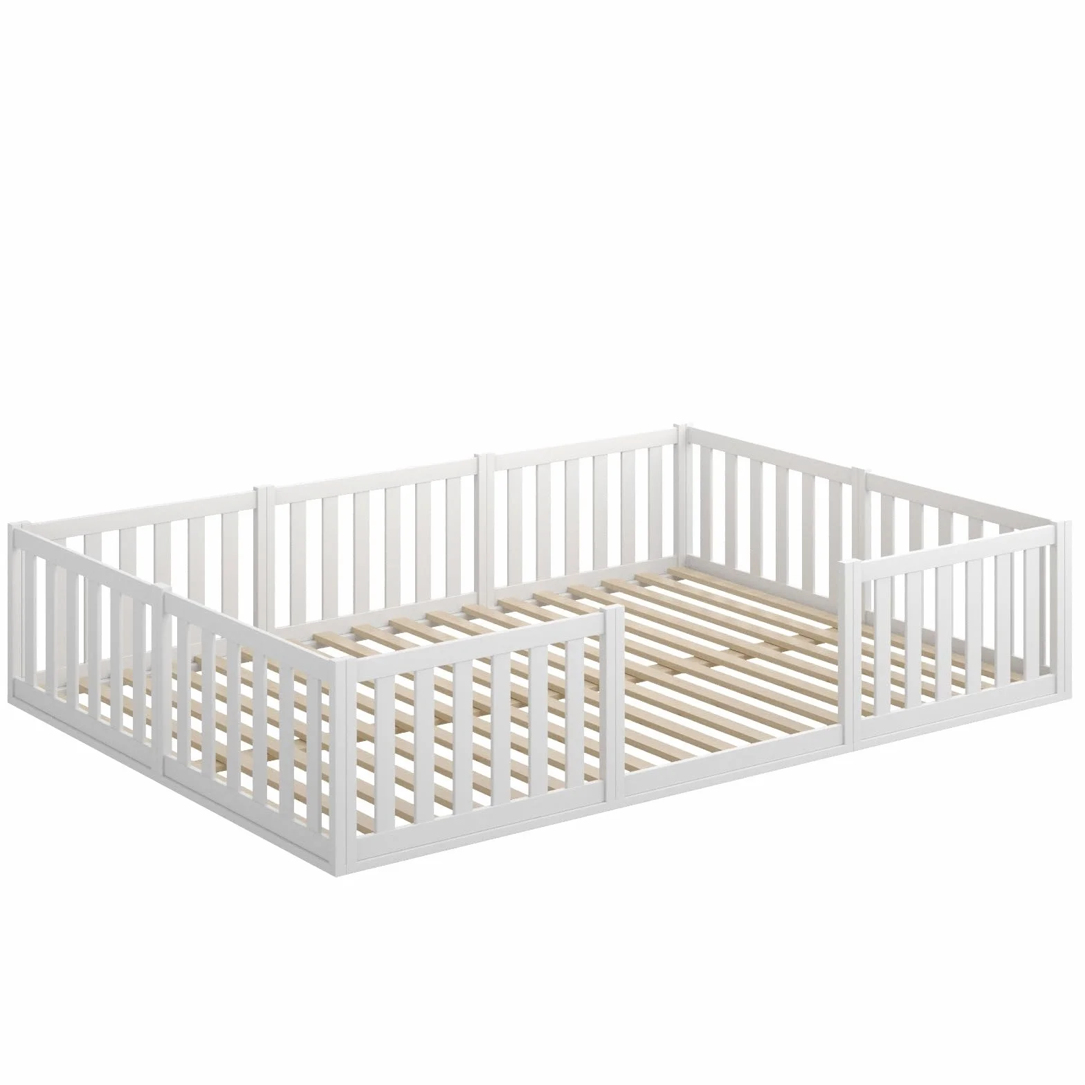 CADANI Lit Montessori TESO 140x200 – Charge 200 kg, entrée modulable, sommier Enroulable, lit-Familial Blanc