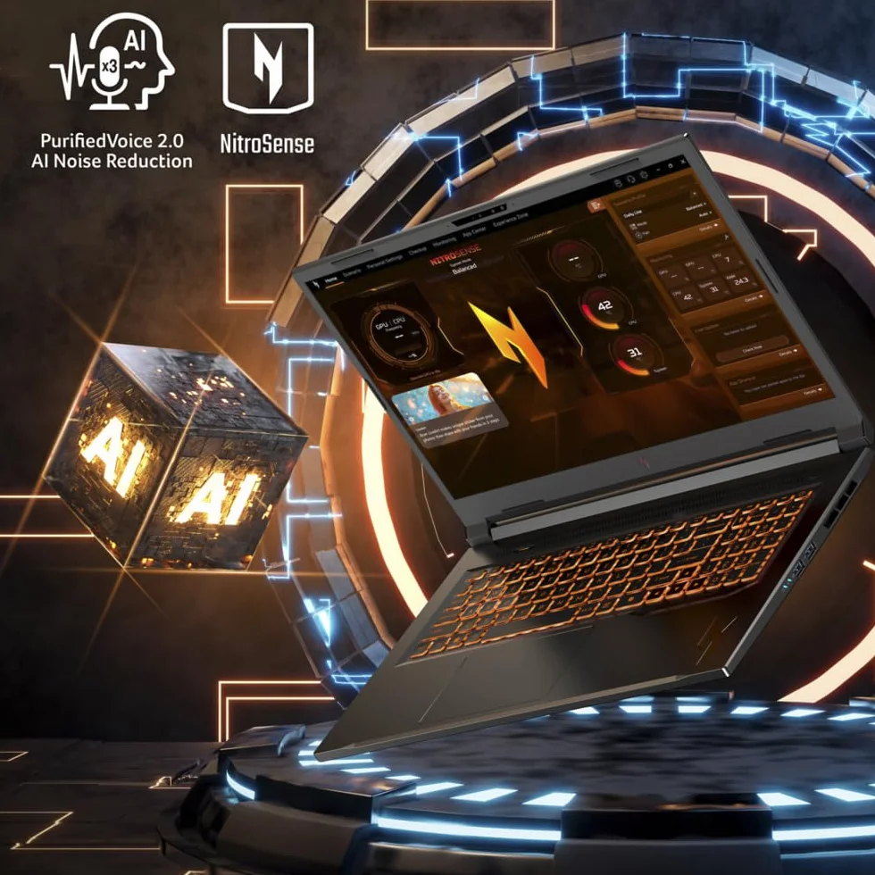 acer Nitro V 17 AI ANV17-61, Laptop Gaming 17.3", Full HD IPS (AMD Ryzen AI 9 365, 32 GB RAM, 1024 GB SSD, GeForce RTX 5070, Bez systemu operacyjnego), Czarny, Klawiatura QWERTY Hiszpański