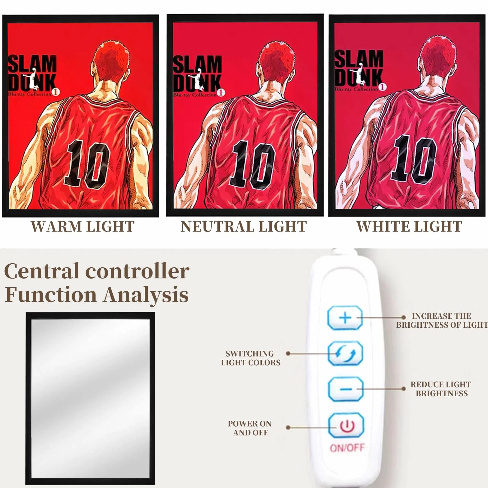Cadre Photo Anime Miroir Éclairé LED, Luminosité Réglable, Lampe Japonaise pour Salon