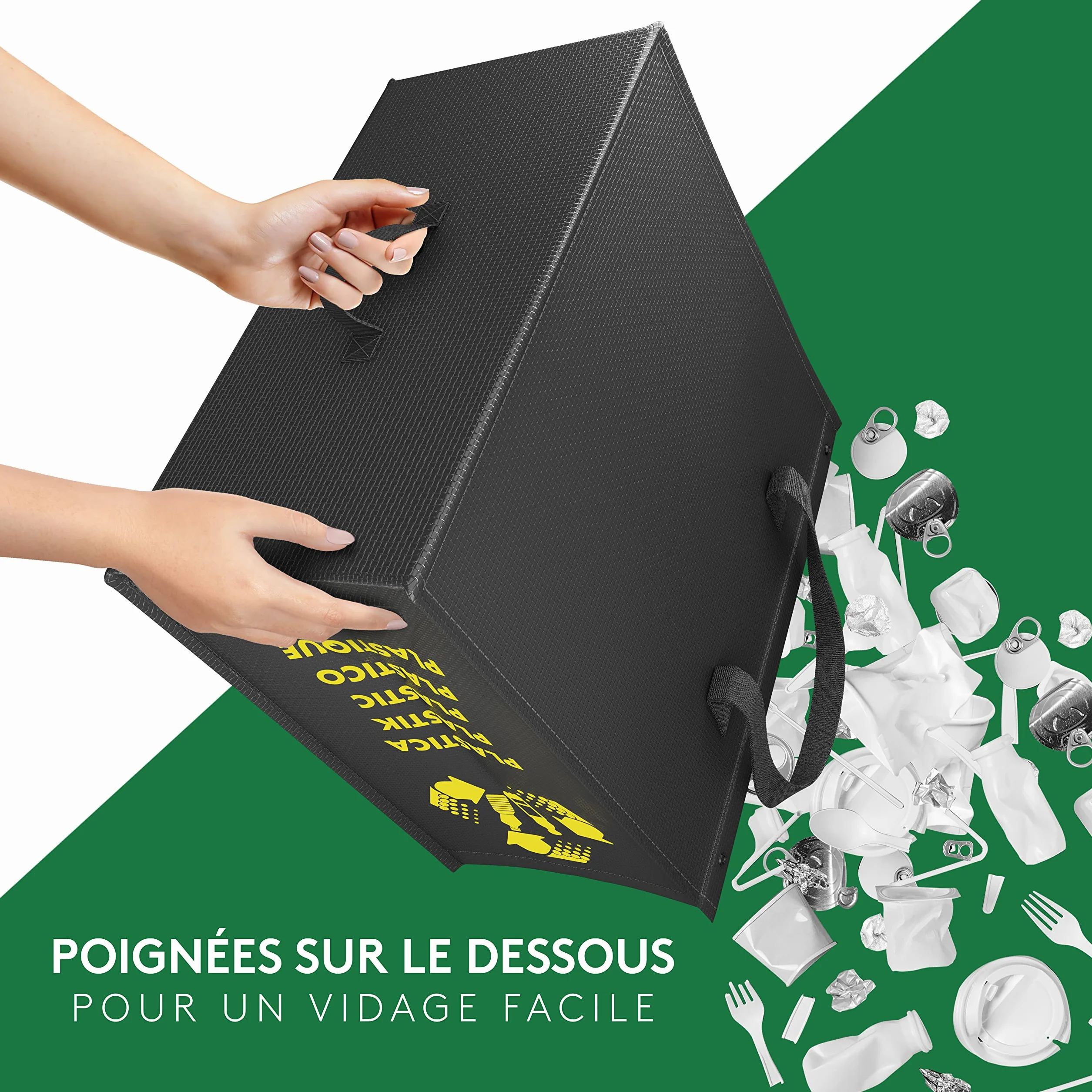 Poubelle tri selectif 3 bac PTMS® - Sac tri selectif pour verre papier plastique - Déchets recyclage facile à vider