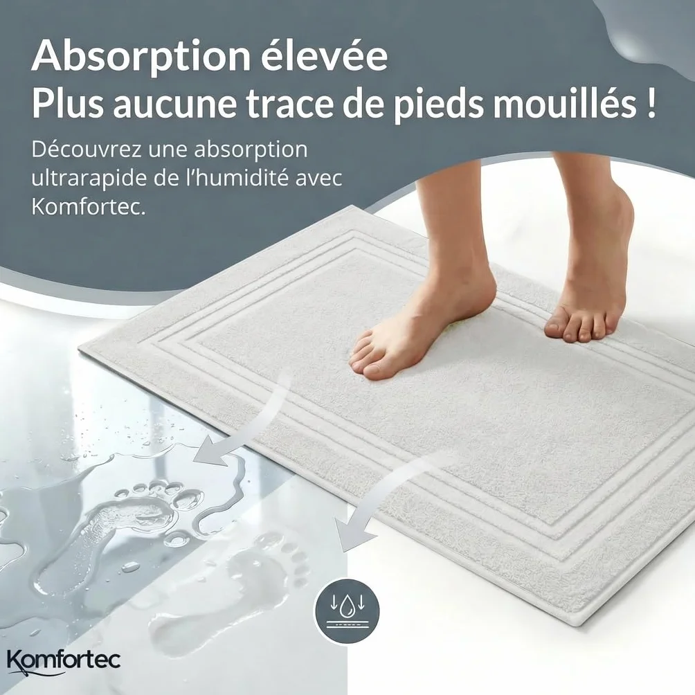 Tapis de Bain 2 Pièces 600 g/m² 100% Coton 50x70 cm Blanc