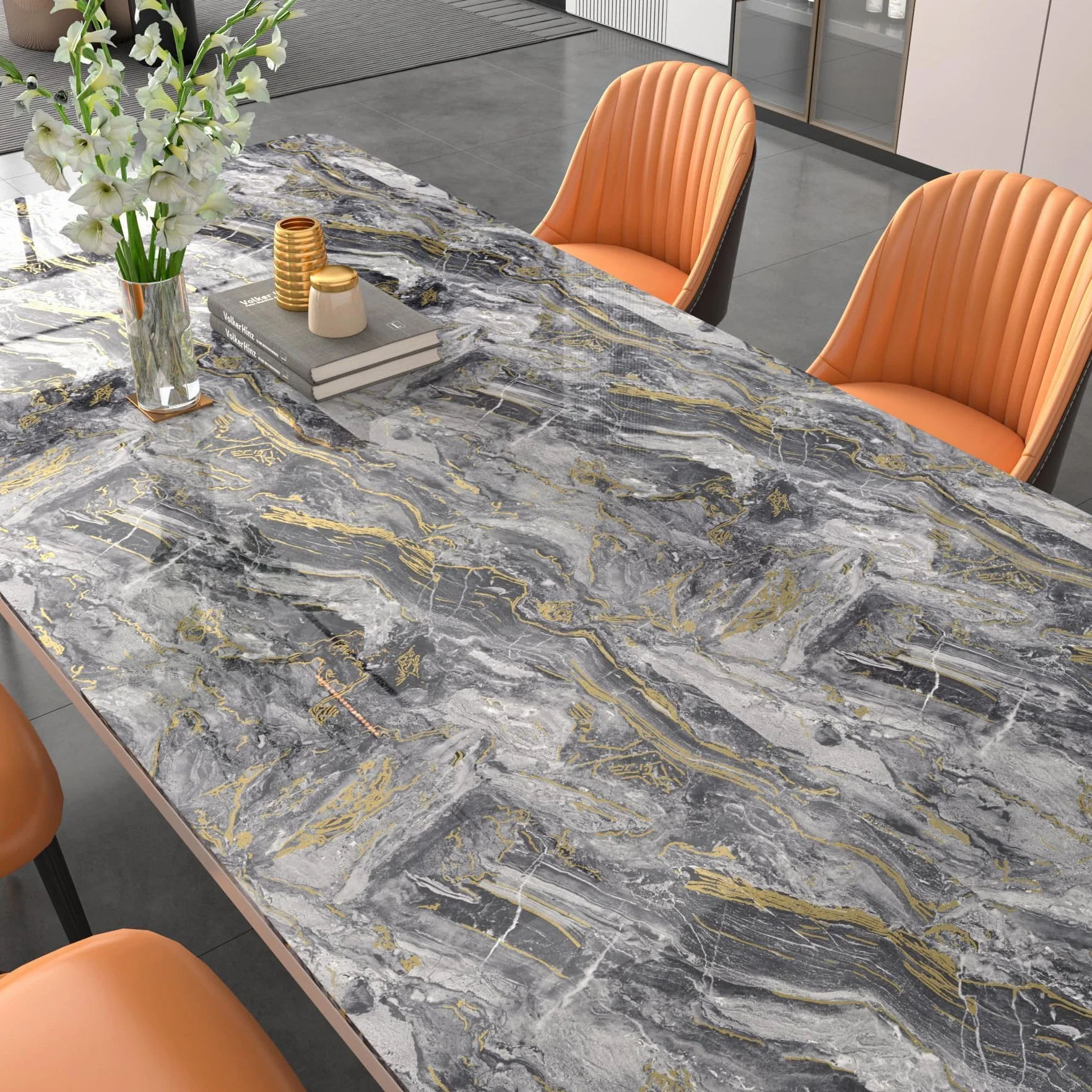 Decotalk Papier Peint Marbre Film Rouleau Adhesif Gris Et Or 40x500cm Autocollant Meuble Impermeable Cuisine