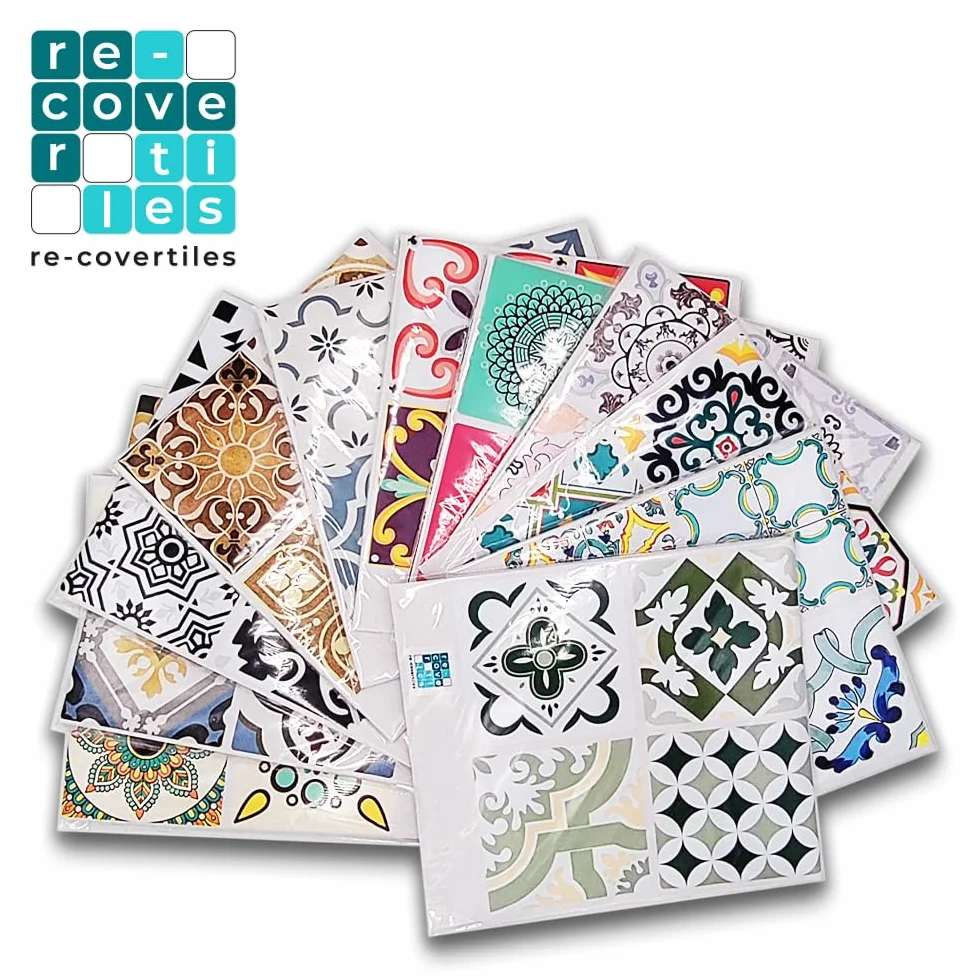 Stickers Carrelage Cuisine et Bain PVC Imperméables Anti-rayures Autocollants Mur Peel and Stick 24 Pcs 10x10 cm Made in Italy